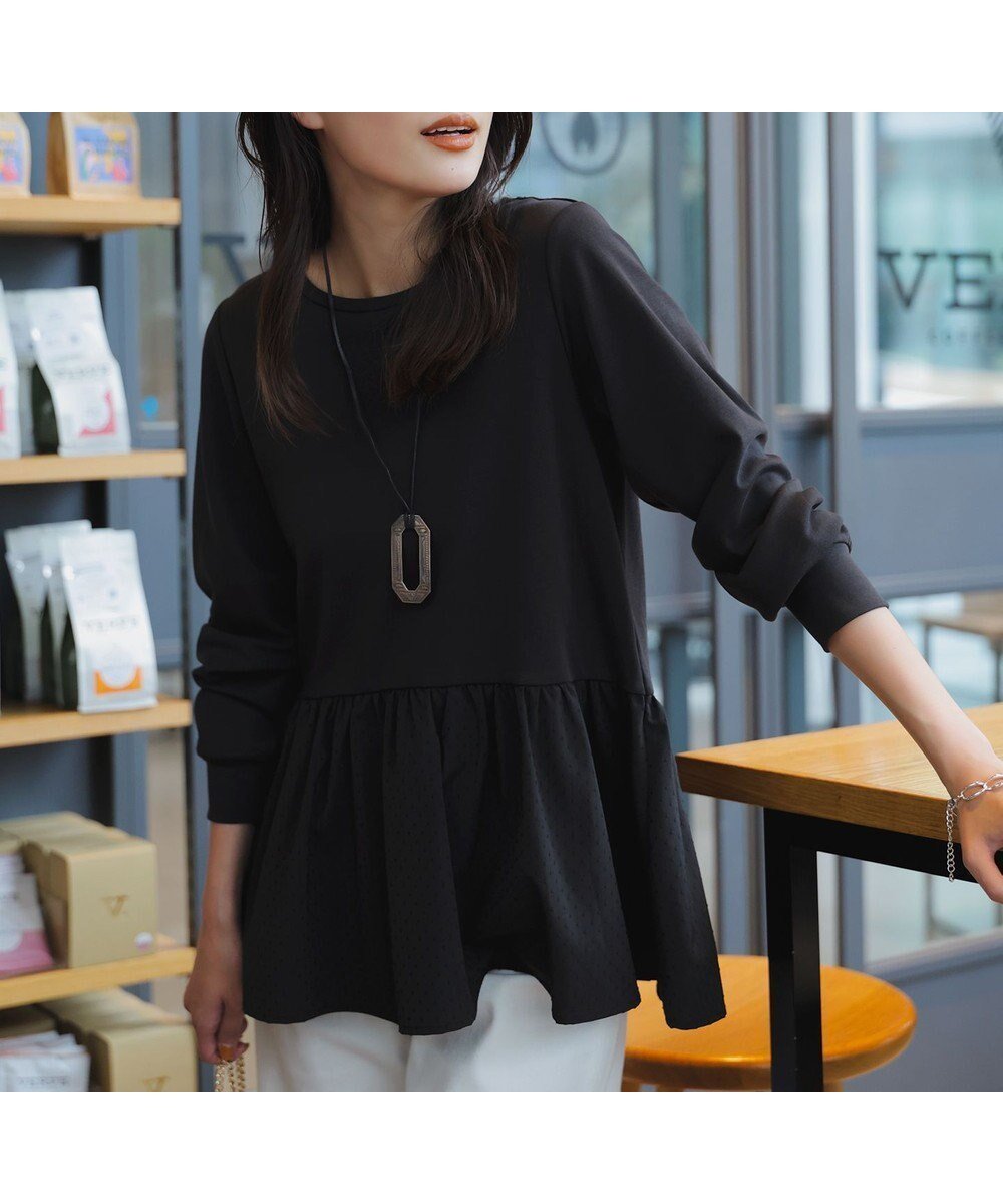 【エニィ スィス/any SiS】の【洗える】スムースコンビペプラム カットソー 人気、トレンドファッション・服の通販 founy(ファニー) 　ファッション　Fashion　レディースファッション　Fashion for Women　トップス・カットソー　Cut & Sew Tops　シャツ・ブラウス・オフィスカジュアル　Elegant Blouses & Button-Ups　ロングTシャツ・Tシャツ　Longline T-Shirts & Tees　カットソー・ベーシックTシャツ　Cut-and-Sewn Tops / Stretch Tees & Basics　ウォッシャブル　Machine Washable　洗える　Machine Washable　カットソー　Cut and Sewn Top　ドッキング　Docking, Mixed Material　ドット　Polka Dot, Dot Pattern　なめらか　Smooth, Silky Texture　フェミニン　Feminine, Girly　ペプラム　Peplum, Flared Hem　無地　Plain, Solid Color　A/W・秋冬　Autumn/Winter　新作・新入荷　New Arrivals / New In　おすすめ　Recommended / Our Picks　ビジネス 仕事 通勤　Business / Work / Commuting　 other-1|ID: prp329100004683413 ipo3291000000033822729