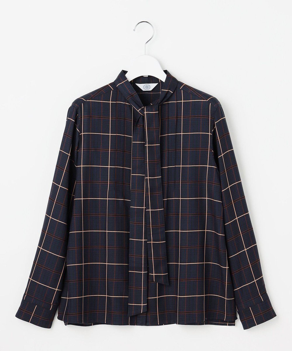 【ジェイ プレス/J.PRESS】の【洗える】サイロチェック ストライプ ブラウス インテリア・キッズ・メンズ・レディースファッション・服の通販 founy(ファニー) 　ファッション　Fashion　レディースファッション　Fashion for Women　トップス・カットソー　Cut & Sew Tops　シャツ・ブラウス・オフィスカジュアル　Elegant Blouses & Button-Ups　洗える　Machine Washable　秋　Autumn　カフス　Cuff Design　コンパクト　Compact, Small Size　ストライプ　Stripe, Striped Pattern　ストレート　Straight, Straight Cut　スリット　Slit, Slit Detail　チェック　Check, Plaid, Tartan　ドレープ　Drape, Draping Fabric　リボン　Ribbon, Bow　ループ　Loop, Loop Knit　A/W・秋冬　Autumn/Winter　エレガント 上品　Elegant　ネイビーチェック系|ID: prp329100004683422 ipo3291000000033822784