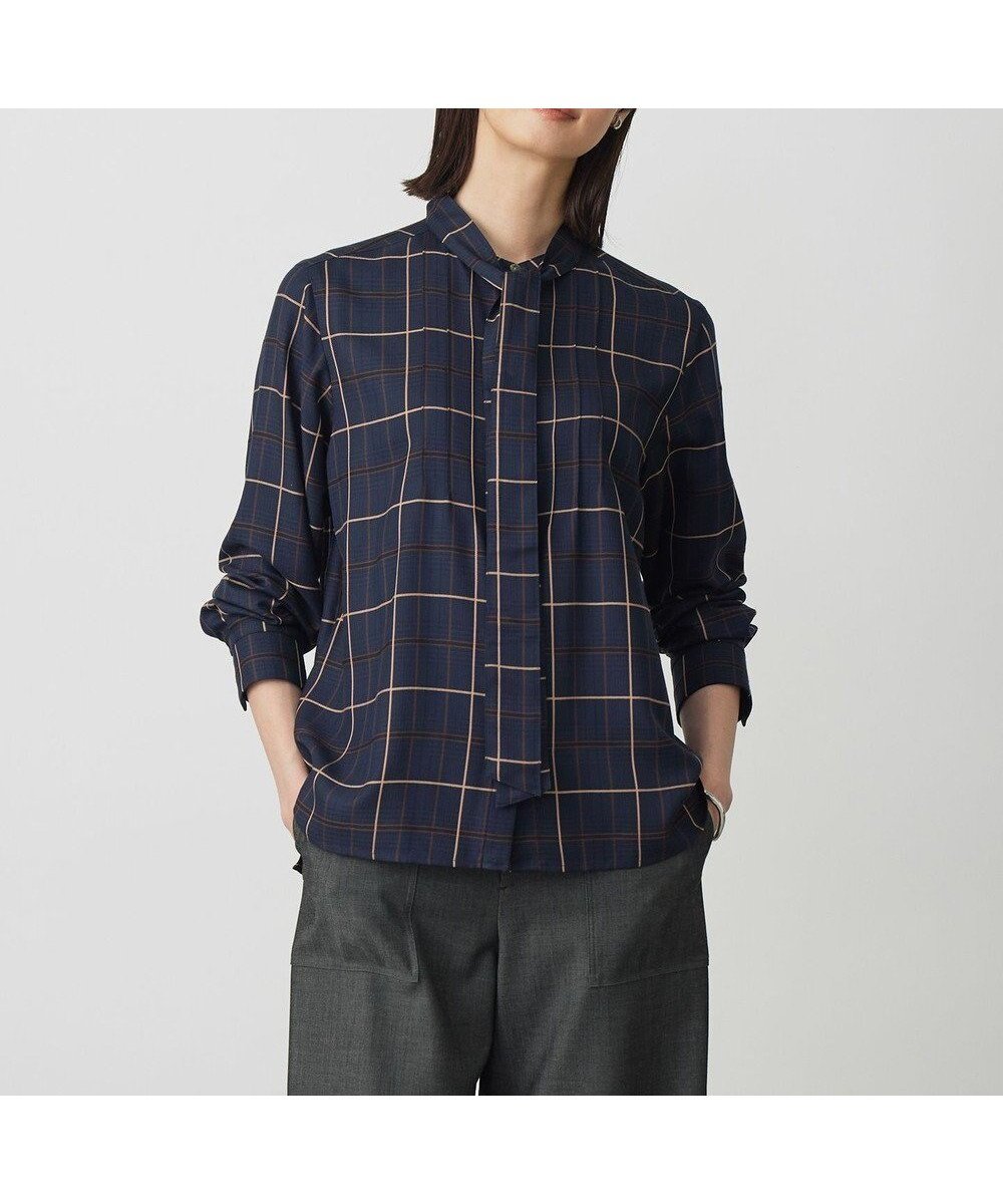 【ジェイ プレス/J.PRESS】のサイロチェック ストライプ ブラウス インテリア・キッズ・メンズ・レディースファッション・服の通販 founy(ファニー) ファッション Fashion レディースファッション Fashion for Women トップス・カットソー Cut & Sew Tops シャツ・ブラウス・オフィスカジュアル Elegant Blouses & Button-Ups 秋 Autumn カフス Cuff Design コンパクト Compact, Small Size ストライプ Stripe, Striped Pattern ストレート Straight, Straight Cut スリット Slit, Slit Detail チェック Check, Plaid, Tartan ドレープ Drape, Draping Fabric リボン Ribbon, Bow ループ Loop, Loop Knit A/W・秋冬 Autumn/Winter エレガント 上品 Elegant ネイビーチェック系|ID: prp329100004683422 ipo3291000000034059506