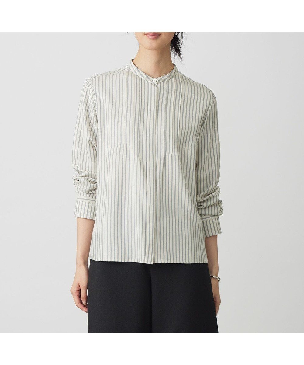 【ジェイ プレス/J.PRESS】のサイロチェック ストライプ ブラウス インテリア・キッズ・メンズ・レディースファッション・服の通販 founy(ファニー) ファッション Fashion レディースファッション Fashion for Women トップス・カットソー Cut & Sew Tops シャツ・ブラウス・オフィスカジュアル Elegant Blouses & Button-Ups 秋 Autumn カフス Cuff Design コンパクト Compact, Small Size ストライプ Stripe, Striped Pattern ストレート Straight, Straight Cut スリット Slit, Slit Detail チェック Check, Plaid, Tartan ドレープ Drape, Draping Fabric リボン Ribbon, Bow ループ Loop, Loop Knit A/W・秋冬 Autumn/Winter エレガント 上品 Elegant アイボリー×ブルー×スレート系|ID: prp329100004683422 ipo3291000000034081755