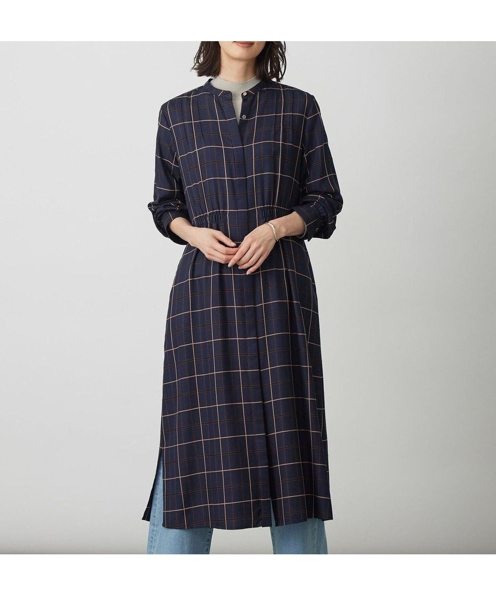 【ジェイ プレス/J.PRESS】の【洗える】サイロチェック ストライプ ワンピース インテリア・キッズ・メンズ・レディースファッション・服の通販 founy(ファニー) 　ファッション　Fashion　レディースファッション　Fashion for Women　ワンピース　Dresses　シャツワンピース / 1枚で着映えコーデ　Shirt Dresses　洗える　Machine Washable　カフス　Cuff Design　ギャザー　Gathered, Ruffled　コンパクト　Compact, Small Size　ストライプ　Stripe, Striped Pattern　スリット　Slit, Slit Detail　チェック　Check, Plaid, Tartan　ドレープ　Drape, Draping Fabric　バランス　Balance, Style Balance　フロント　Front, Front Design　A/W・秋冬　Autumn/Winter　エレガント 上品　Elegant　ネイビーチェック系|ID: prp329100004683427 ipo3291000000034271546