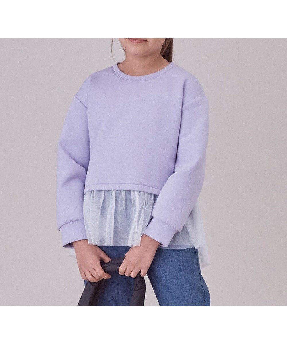 【アンフィーロ/UNFILO / KIDS】の【110-150cm】BEAUTY FORM JERSEY ペプラムスウェット インテリア・キッズ・メンズ・レディースファッション・服の通販 founy(ファニー) 　ファッション　Fashion　キッズファッション　Fashion for Kids　トップス・カットソー　Cut & Sew Tops　洗える　Machine Washable　軽量　Lightweight, Ultra Light　スウェット / スエット　Sweatshirt, Sweatwear　チュール　Tulip, Tulip Motif　ドッキング　Docking, Mixed Material　A/W・秋冬　Autumn/Winter　ラベンダー|ID: prp329100004684762 ipo3291000000035605872
