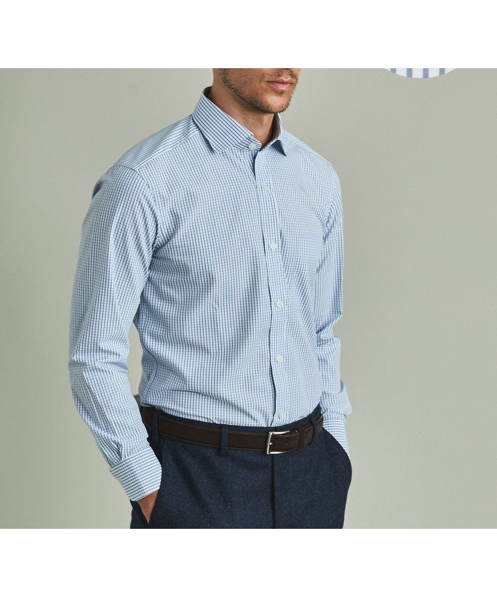 【五大陸/gotairiku / MEN】の【形態安定】PREMIUMPLEATS_スモールワイドカラー 通年ドレスシャツ(チェック) インテリア・キッズ・メンズ・レディースファッション・服の通販 founy(ファニー) 　ファッション　Fashion　メンズファッション　Fashion for Men　トップス・カットソー　Cut & Sew Tops　メンズシャツ　Shirts　スーピマ　Supima, Premium Cotton　チェック　Check, Plaid, Tartan　ドレス　Dress, One-Piece　レギュラー　Regular, Standard Fit　ワイド　Wide, Wide Fit　A/W・秋冬　Autumn/Winter　S/S・春夏　SS, Spring/Summer, Warm Season　夏　Summer　サックスブルー系4|ID: prp329100004684797 ipo3291000000034309750
