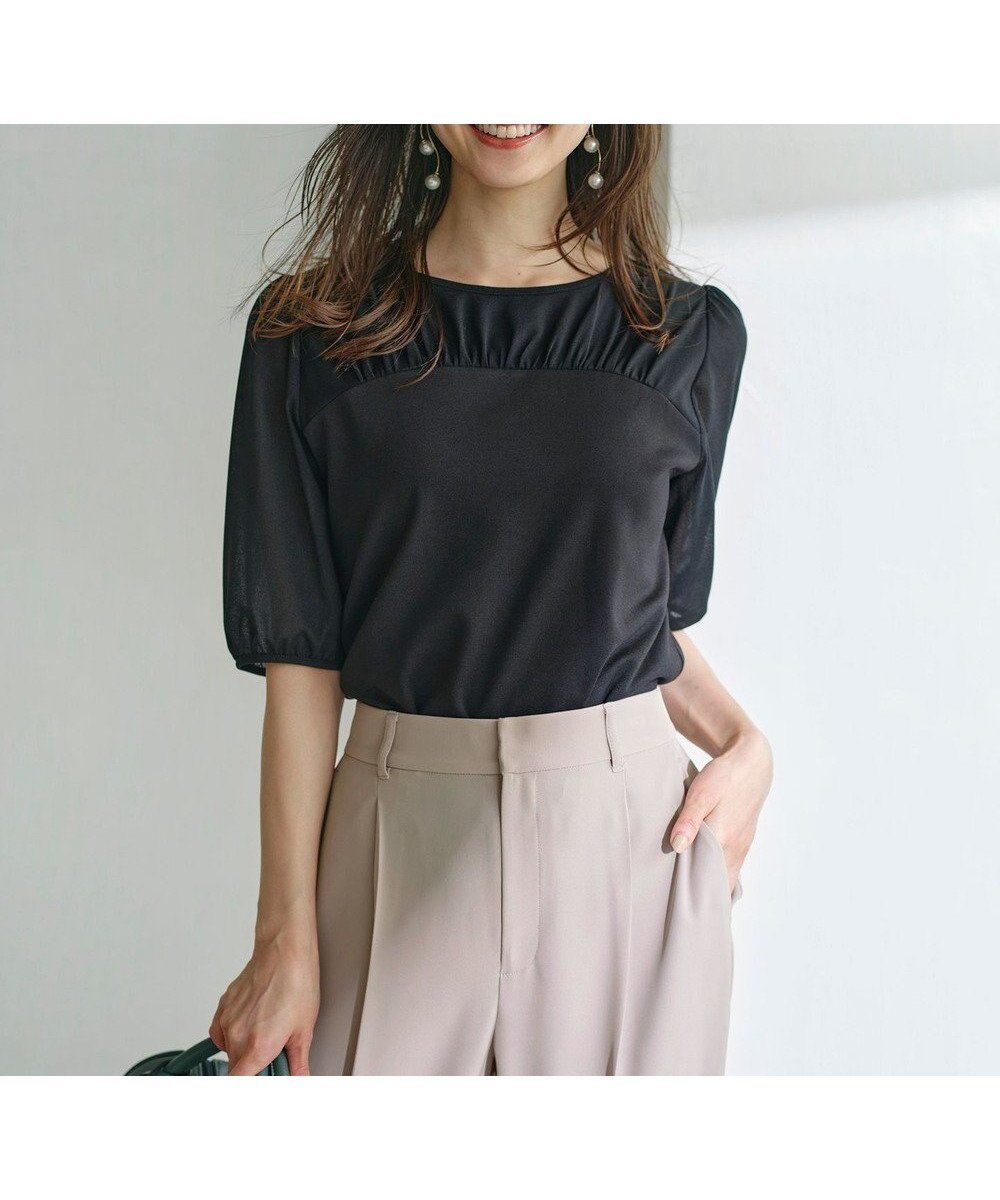 【エニィ スィス/any SiS】のシアーコンビ プルオーバー インテリア・キッズ・メンズ・レディースファッション・服の通販 founy(ファニー) ファッション Fashion レディースファッション Fashion for Women トップス・カットソー Cut & Sew Tops シャツ・ブラウス・オフィスカジュアル Elegant Blouses & Button-Ups ロングTシャツ・Tシャツ Longline T-Shirts & Tees カジュアルプルオーバー・ニットトップス Pullovers & Knit Tops / Casual Pullovers カットソー・ベーシックTシャツ Cut-and-Sewn Tops / Stretch Tees & Basics カットソー Cut and Sewn Top ギャザー Gathered, Ruffled コンビ Combo, Combination Style シアー Sheer, See-Through ジャケット Jacket, Outerwear デコルテ Décolleté, Neckline フェミニン Feminine, Girly A/W・秋冬 Autumn/Winter ブラック|ID: prp329100004684883 ipo3291000000034410888