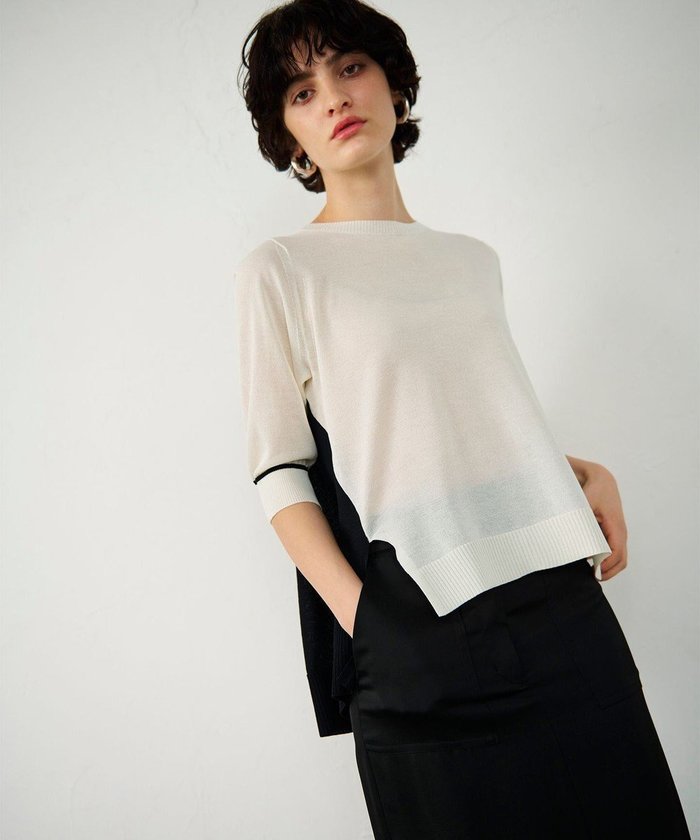 【グレース コンチネンタル/GRACE CONTINENTAL】のバイカラークルーニットトップ インテリア・キッズ・メンズ・レディースファッション・服の通販 founy(ファニー) https://founy.com/ ファッション Fashion レディースファッション Fashion for Women トップス・カットソー Cut & Sew Tops ニット Knit Tops & Sweaters シアー Sheer, See-Through シンプル Simple, Minimal スリット Slit, Slit Detail セーター Sweater, Knitwear フレア Flare, Flared リラックス Relax, Relaxed Fit 夏 Summer 定番 Standard, Basic Item 春 Spring S/S・春夏 SS, Spring/Summer, Warm Season |ID: prp329100004684906 ipo3291000000033832324
