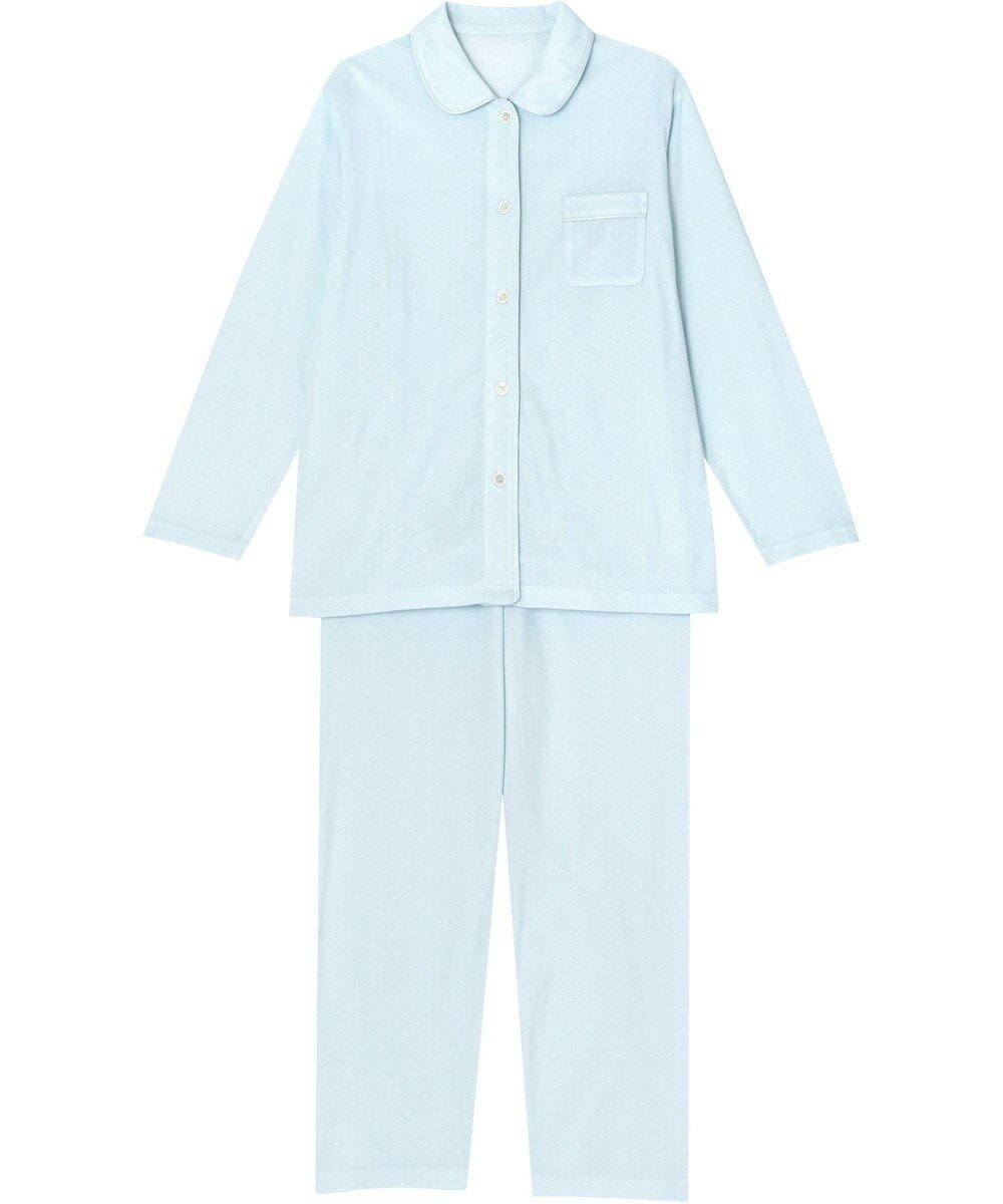 【ウィング/Wing】のパジャマ 長袖 長ズボン 肌側ピマ綿100% やわらかな肌ざわり 襟つきシャツタイプ レディース EP3002 ウイング/ワコール インテリア・キッズ・メンズ・レディースファッション・服の通販 founy(ファニー) 　ファッション　Fashion　レディースファッション　Fashion for Women　トップス・カットソー　Cut & Sew Tops　シャツ・ブラウス・オフィスカジュアル　Elegant Blouses & Button-Ups　なめらか　Smooth, Silky Texture　ギフト プレゼント　Gift / Present　シンプル　Simple, Minimal　パジャマ　Pajamas, Sleepwear　巾着　Drawstring Bag, Kinchaku　水玉　Polka Dot, Dot Pattern　無地　Plain, Solid Color　長袖　Long Sleeve, Full Sleeve　サックス|ID: prp329100004686466 ipo3291000000036256043