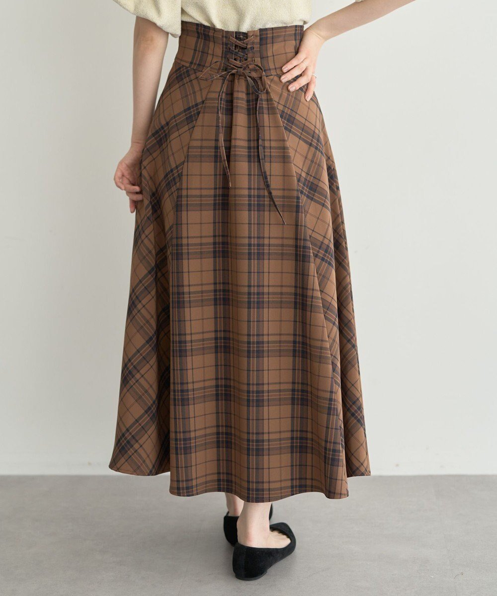【アースミュージックアンドエコロジー/earth music&ecology】のバックレースアップチェックスカート インテリア・キッズ・メンズ・レディースファッション・服の通販 founy(ファニー) ファッション Fashion レディースファッション Fashion for Women スカート Skirts おすすめ Recommended / Our Picks シンプル Simple, Minimal チェック Check, Plaid, Tartan フレア Flare, Flared ポケット Pocket, Pocket Detail レース Lace, Lace Fabric ロング Long, Long-Length A/W・秋冬 Autumn/Winter Camel|ID: prp329100004686488 ipo3291000000033842075