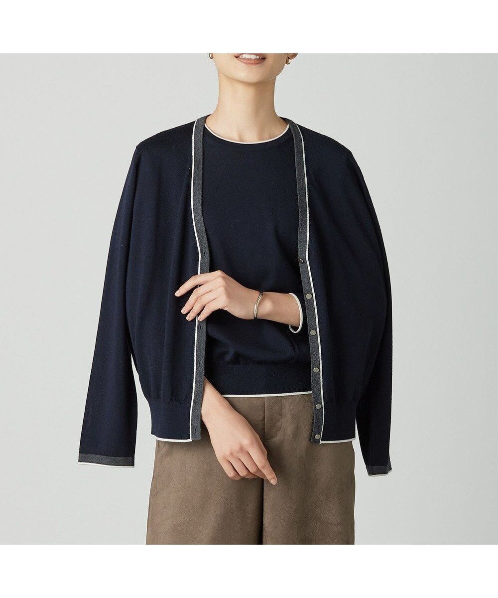 【ジェイ プレス/J.PRESS】の【洗える】トリムツイン ニット インテリア・キッズ・メンズ・レディースファッション・服の通販 founy(ファニー) 　ファッション　Fashion　レディースファッション　Fashion for Women　トップス・カットソー　Cut & Sew Tops　ニット　Knit Tops & Sweaters　アンサンブルニット　Knit Ensembles & Twin Sets　アンサンブル　Ensemble Set　インナー　Innerwear　洗える　Machine Washable　カーディガン　Cardigan, Knitwear　クラシカル　Classical, Vintage-Inspired　シンプル　Simple, Minimal　フェミニン　Feminine, Girly　メタル　Metal, Metal Parts　A/W・秋冬　Autumn/Winter　エレガント 上品　Elegant　ネイビー系|ID: prp329100004686558 ipo3291000000033842373