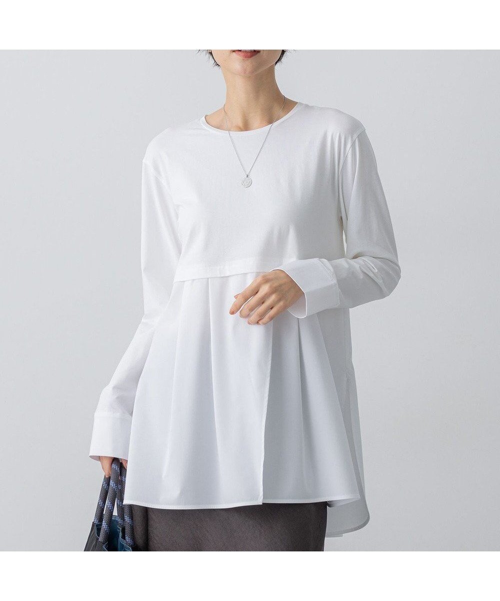 【23区/NIJYUSANKU】の【VERY12月号掲載/洗える】ナチュラルコットンベア シャツレイヤード カットソー 人気、トレンドファッション・服の通販 founy(ファニー) 　雑誌掲載アイテム　Magazine Picks & Fashion Features　ファッション雑誌　Fashion Magazines　ヴェリィ　VERY　ファッション　Fashion　レディースファッション　Fashion for Women　トップス・カットソー　Cut & Sew Tops　シャツ・ブラウス・オフィスカジュアル　Elegant Blouses & Button-Ups　ロングTシャツ・Tシャツ　Longline T-Shirts & Tees　カットソー・ベーシックTシャツ　Cut-and-Sewn Tops / Stretch Tees & Basics　洗える　Machine Washable　カットソー　Cut and Sewn Top　カフス　Cuff Design　12月号　December Issue　シンプル　Simple, Minimal　ストレッチ　Stretch, Stretchy Fabric　スリット　Slit, Slit Detail　雑誌　Magazine, Fashion Magazine　ノースリーブ　Sleeveless, No-Sleeve　ブロード　Broadcloth, Fine Cotton　ペプラム　Peplum, Flared Hem　レース　Lace, Lace Fabric　ロング　Long, Long-Length　A/W・秋冬　Autumn/Winter　冬　Winter / This Winter　S/S・春夏　SS, Spring/Summer, Warm Season　夏　Summer　エレガント 上品　Elegant　2025年　2025　2025-2026秋冬・A/W　Autumn/Winter 2025–26 AW25–26　 other-1|ID: prp329100004686587 ipo3291000000033842507