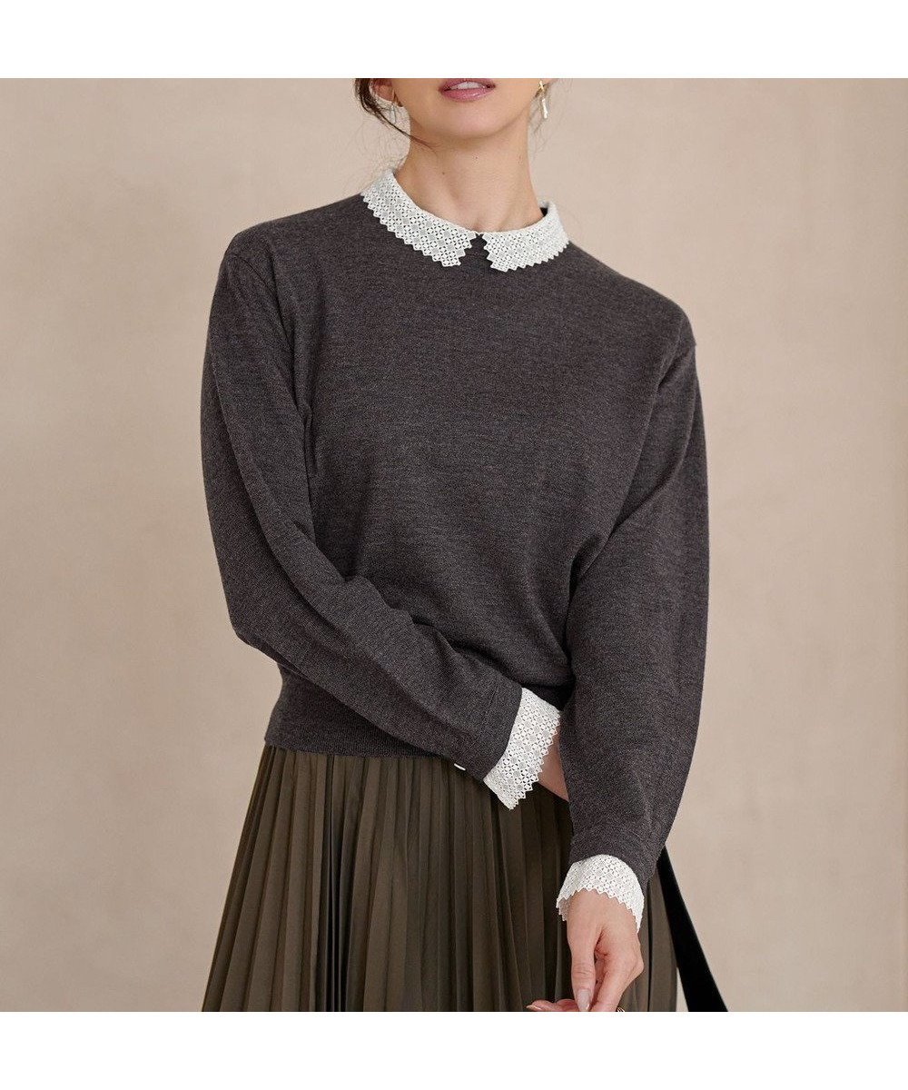 【23区/NIJYUSANKU】の【VERY・CLASSY.掲載/洗える】エンブロイダリー ジオメトリックレースコンビ ニット インテリア・キッズ・メンズ・レディースファッション・服の通販 founy(ファニー) 　雑誌掲載アイテム　Magazine Picks & Fashion Features　ファッション雑誌　Fashion Magazines　ヴェリィ　VERY　クラッシィ　CLASSY.　ファッション　Fashion　レディースファッション　Fashion for Women　トップス・カットソー　Cut & Sew Tops　ニット　Knit Tops & Sweaters　1月号　January Issue　エンブロイダリー　Embroidery Design　洗える　Machine Washable　シルク　Silk, 100% Silk　セーター　Sweater, Knitwear　雑誌　Magazine, Fashion Magazine　なめらか　Smooth, Silky Texture　レース　Lace, Lace Fabric　A/W・秋冬　Autumn/Winter　冬　Winter / This Winter　エレガント 上品　Elegant　2025年　2025　2025-2026秋冬・A/W　Autumn/Winter 2025–26 AW25–26　グレー系|ID: prp329100004686592 ipo3291000000035607181