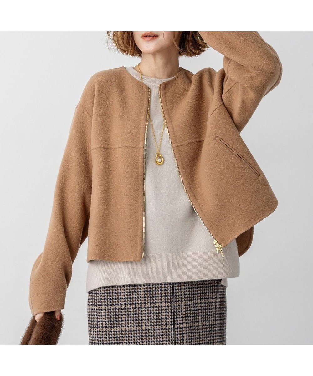 【23区/NIJYUSANKU】のウールライトリバー ノーカラー ショートコート インテリア・キッズ・メンズ・レディースファッション・服の通販 founy(ファニー) 　ファッション　Fashion　レディースファッション　Fashion for Women　アウター　Coat / Outerwear Collection　コート・ロングコート・ピーコート　Long Coats, Peacoats & More　レディースジャケット・軽アウター　Jackets　クラシカル　Classical, Vintage-Inspired　ショート　Short, Short Length　シンプル　Simple, Minimal　ジャケット　Jacket, Outerwear　バランス　Balance, Style Balance　ボトム　Bottoms, Lower Wear　モダン　Modern, Contemporary　ワンポイント　One Point, Statement Accent　A/W・秋冬　Autumn/Winter　冬　Winter / This Winter　エレガント 上品　Elegant　2025年　2025　2025-2026秋冬・A/W　Autumn/Winter 2025–26 AW25–26　キャメル系|ID: prp329100004686596 ipo3291000000033842548