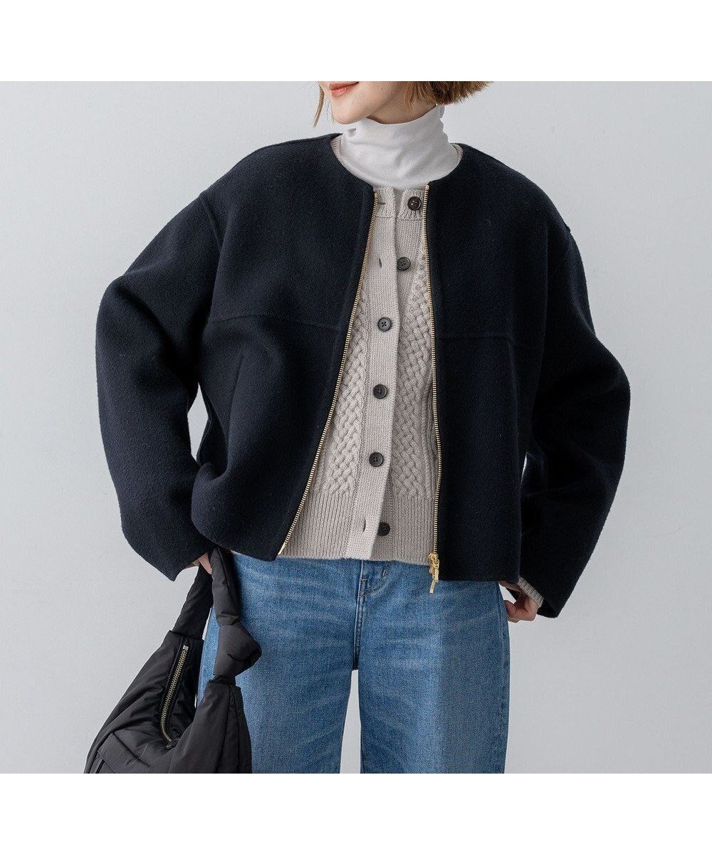 【23区/NIJYUSANKU】のウールライトリバー ノーカラー ショートコート インテリア・キッズ・メンズ・レディースファッション・服の通販 founy(ファニー) 　ファッション　Fashion　レディースファッション　Fashion for Women　アウター　Coat / Outerwear Collection　コート・ロングコート・ピーコート　Long Coats, Peacoats & More　レディースジャケット・軽アウター　Jackets　クラシカル　Classical, Vintage-Inspired　ショート　Short, Short Length　シンプル　Simple, Minimal　ジャケット　Jacket, Outerwear　バランス　Balance, Style Balance　ボトム　Bottoms, Lower Wear　モダン　Modern, Contemporary　ワンポイント　One Point, Statement Accent　A/W・秋冬　Autumn/Winter　冬　Winter / This Winter　エレガント 上品　Elegant　2025年　2025　2025-2026秋冬・A/W　Autumn/Winter 2025–26 AW25–26　ブラック系|ID: prp329100004686596 ipo3291000000033842549