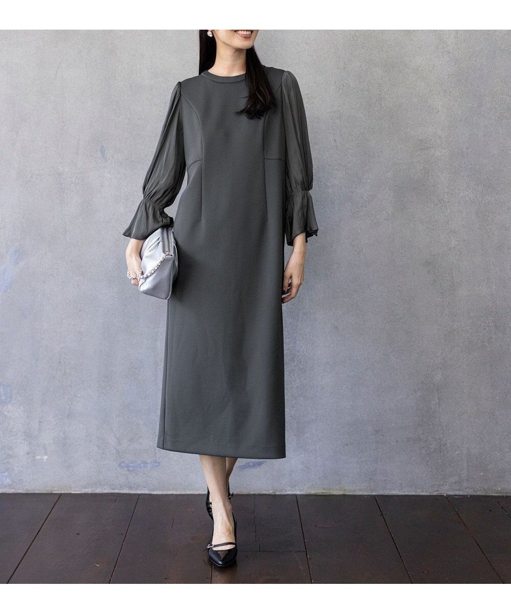 【エニィ スィス/any SiS】の【洗える】ベルスリーブナロー ドレス 人気、トレンドファッション・服の通販 founy(ファニー) 　ファッション　Fashion　レディースファッション　Fashion for Women　ワンピース　Dresses　フォーマル・パーティードレス・結婚式用ドレス　Elegant & Casual Dresses　洗える　Machine Washable　カーディガン　Cardigan, Knitwear　サテン　Satin, Glossy Fabric　ストレッチ　Stretch, Stretchy Fabric　スリーブ　Sleeve, Long Sleeve / Short Sleeve　ドレス　Dress, One-Piece　マニッシュ　Mannish, Boyish　A/W・秋冬　Autumn/Winter　新作・新入荷　New Arrivals / New In　おすすめ　Recommended / Our Picks　 other-1|ID: prp329100004686639 ipo3291000000033842804