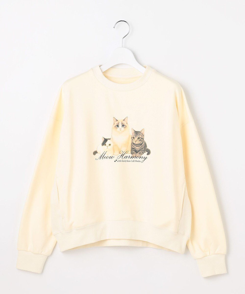 【フェルゥ/Feroux】の【先行予約・にゃんずコラボ商品】猫ちゃんプリント トレーナー インテリア・キッズ・メンズ・レディースファッション・服の通販 founy(ファニー) 　ファッション　Fashion　レディースファッション　Fashion for Women　トップス・カットソー　Cut & Sew Tops　レディースパーカー・カジュアルフーディー　Casual Hoodies & Sweatshirts　スウェット・クルーネックトップス　Sweatshirts & Crewnecks / Relaxed Fit Sweat Tops　インナー　Innerwear　カットソー　Cut and Sewn Top　コラボ　Collaboration, Collab　切替　Switching, Contrast Panel　スウェット / スエット　Sweatshirt, Sweatwear　トレーナー　Sweatshirt, Trainer　人気　Popular, Best Seller　猫　Cat, Kitty　プリント　Print, Printed Pattern　ペプラム　Peplum, Flared Hem　ポケット　Pocket, Pocket Detail　モチーフ　Motif, Design Theme　ロング　Long, Long-Length　A/W・秋冬　Autumn/Winter　新作・新入荷　New Arrivals / New In　ライトイエロー系|ID: prp329100004686640 ipo3291000000033842810