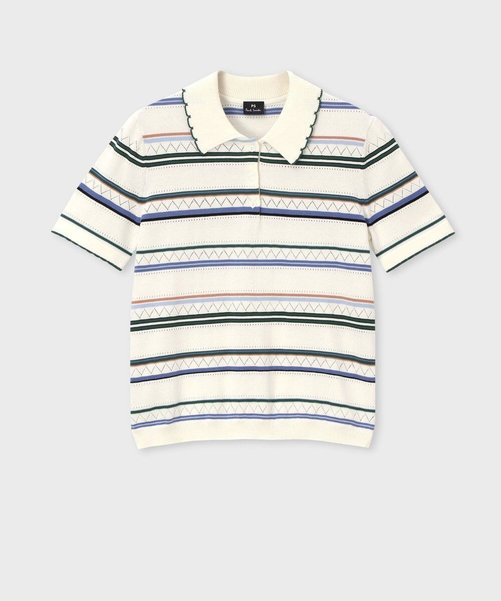 【ポール スミス/Paul Smith】の【洗える】マルチボーダー ポロニット インテリア・キッズ・メンズ・レディースファッション・服の通販 founy(ファニー) 　ファッション　Fashion　レディースファッション　Fashion for Women　トップス・カットソー　Cut & Sew Tops　ニット　Knit Tops & Sweaters　おすすめ　Recommended / Our Picks　アイレット　Eyelet Lace　スカラップ　Scallop, Scalloped Edge　スタイリッシュ　Stylish, Fashionable　セーター　Sweater, Knitwear　フェミニン　Feminine, Girly　ボーダー　Border, Stripe　夏　Summer　S/S・春夏　SS, Spring/Summer, Warm Season　洗える　Machine Washable　A/W・秋冬　Autumn/Winter　ホワイト|ID: prp329100004686658 ipo3291000000033842868