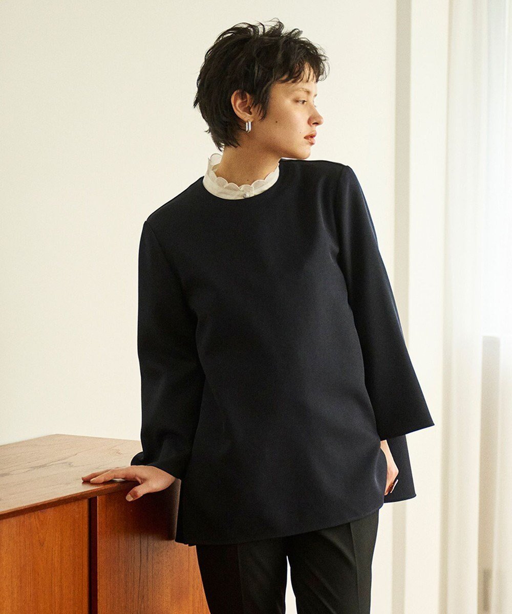 【ハッシュニュアンス/#Newans】の【マシンウォッシャブル】ファスナースリットAラインブラウス インテリア・キッズ・メンズ・レディースファッション・服の通販 founy(ファニー) 　ファッション　Fashion　レディースファッション　Fashion for Women　トップス・カットソー　Cut & Sew Tops　シャツ・ブラウス・オフィスカジュアル　Elegant Blouses & Button-Ups　シンプル　Simple, Minimal　スリット　Slit, Slit Detail　タートルネック　Turtleneck, High Neck　パターン　Pattern, Design Print　エレガント 上品　Elegant　A/W・秋冬　Autumn/Winter　ネイビー|ID: prp329100004686791 ipo3291000000034674677