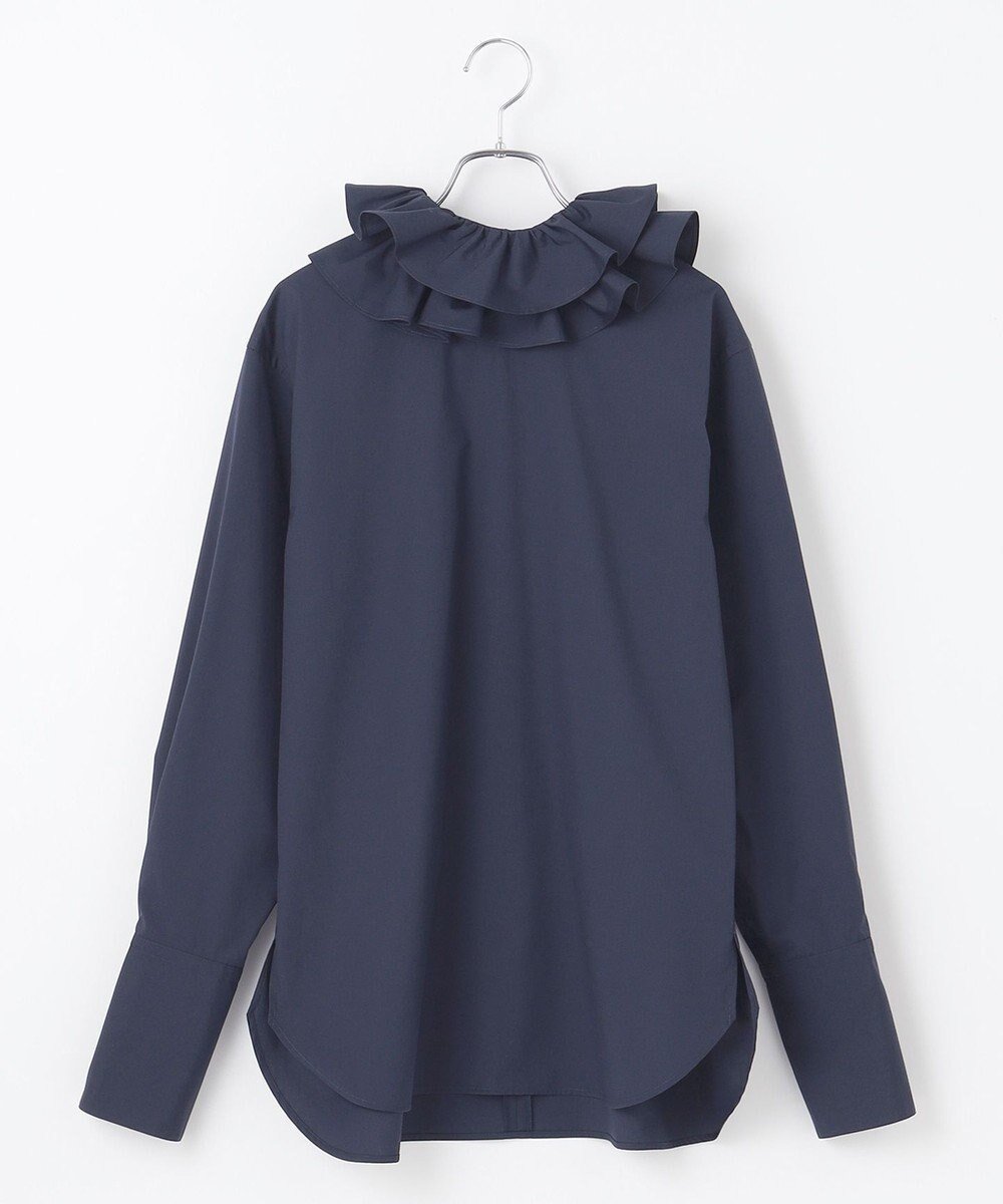 【ハッシュニュアンス/#Newans】の【マシンウォッシャブル】ピエロラッフルカラーシャツ インテリア・キッズ・メンズ・レディースファッション・服の通販 founy(ファニー) 　ファッション　Fashion　レディースファッション　Fashion for Women　トップス・カットソー　Cut & Sew Tops　シャツ・ブラウス・オフィスカジュアル　Elegant Blouses & Button-Ups　シンプル　Simple, Minimal　ストレッチ　Stretch, Stretchy Fabric　フリル　Frill, Ruffle　A/W・秋冬　Autumn/Winter　ネイビー|ID: prp329100004686799 ipo3291000000033843497