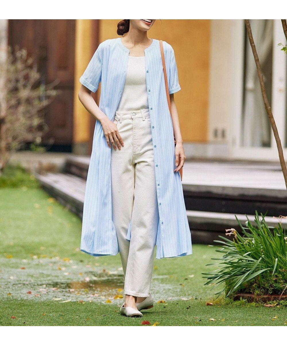 【ティアクラッセ/Tiaclasse】の【洗える】サイドタックスキッパーシャツワンピース 人気、トレンドファッション・服の通販 founy(ファニー) 　ファッション　Fashion　レディースファッション　Fashion for Women　ワンピース　Dresses　シャツワンピース / 1枚で着映えコーデ　Shirt Dresses　春　Spring　洗える　Machine Washable　秋　Autumn　シャツワンピ　Shirt Dress, Shirt One-Piece　シンプル　Simple, Minimal　スキッパー　Skipper, Open Collar　ストライプ　Stripe, Striped Pattern　チュニック　Tunic, Long Top　フェミニン　Feminine, Girly　フレア　Flare, Flared　ポケット　Pocket, Pocket Detail　半袖　Short Sleeve, Half Sleeve　マキシ　Maxi, Full Length　ランダム　Random, Irregular　リゾート　Resort, Vacation Style　ロング　Long, Long-Length　S/S・春夏　SS, Spring/Summer, Warm Season　再入荷　Restock / Back in Stock　夏　Summer　旅行　Travel　新作・新入荷　New Arrivals / New In　 other-1|ID: prp329100004686826 ipo3291000000034696279