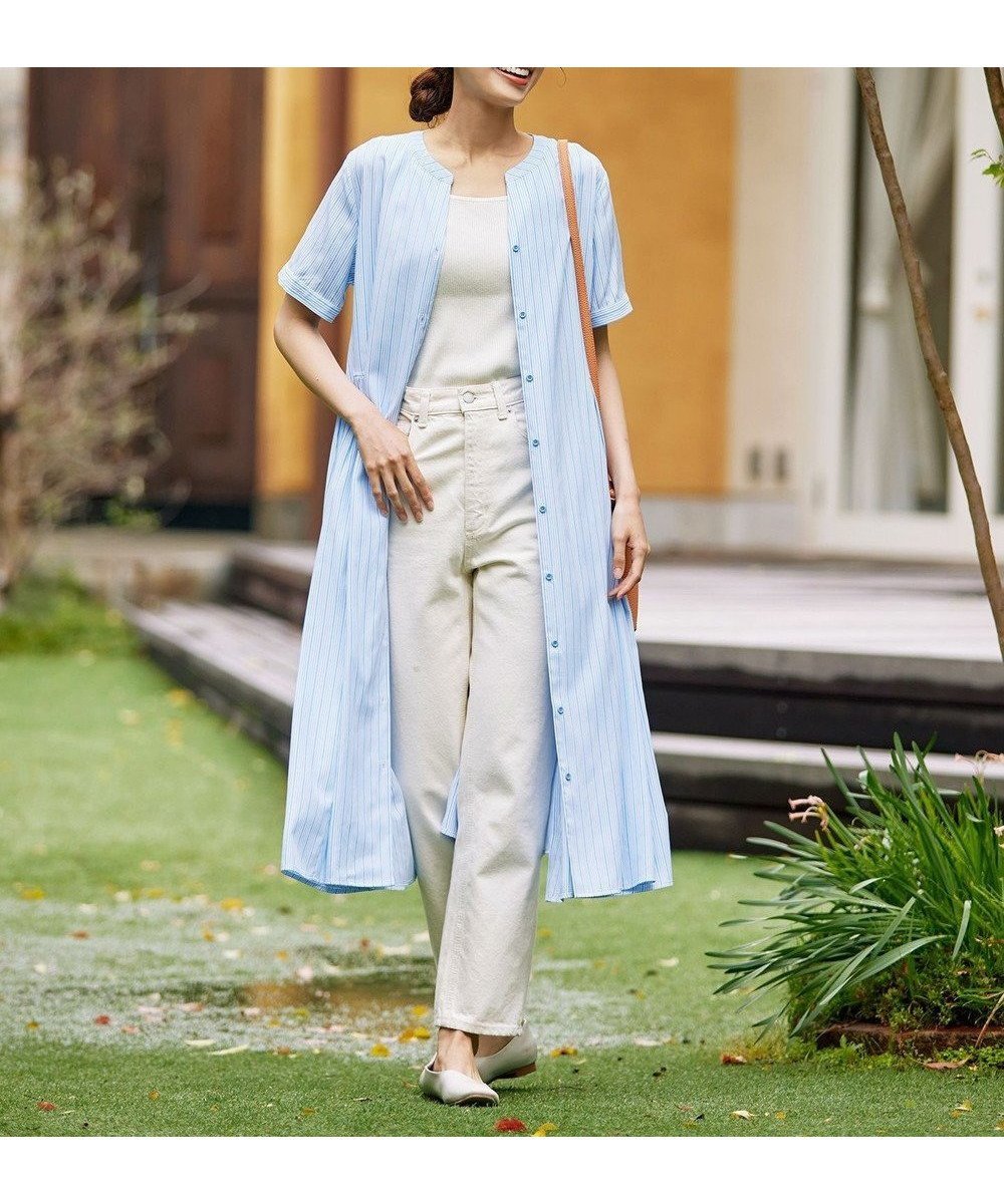 【ティアクラッセ/Tiaclasse】の【洗える】サイドタックスキッパーシャツワンピース 人気、トレンドファッション・服の通販 founy(ファニー) 　ファッション　Fashion　レディースファッション　Fashion for Women　ワンピース　Dresses　シャツワンピース / 1枚で着映えコーデ　Shirt Dresses　春　Spring　洗える　Machine Washable　秋　Autumn　シャツワンピ　Shirt Dress, Shirt One-Piece　シンプル　Simple, Minimal　スキッパー　Skipper, Open Collar　ストライプ　Stripe, Striped Pattern　チュニック　Tunic, Long Top　フェミニン　Feminine, Girly　フレア　Flare, Flared　ポケット　Pocket, Pocket Detail　半袖　Short Sleeve, Half Sleeve　マキシ　Maxi, Full Length　ランダム　Random, Irregular　リゾート　Resort, Vacation Style　ロング　Long, Long-Length　S/S・春夏　SS, Spring/Summer, Warm Season　再入荷　Restock / Back in Stock　夏　Summer　旅行　Travel　新作・新入荷　New Arrivals / New In　 other-1|ID: prp329100004686826 ipo3291000000035573823