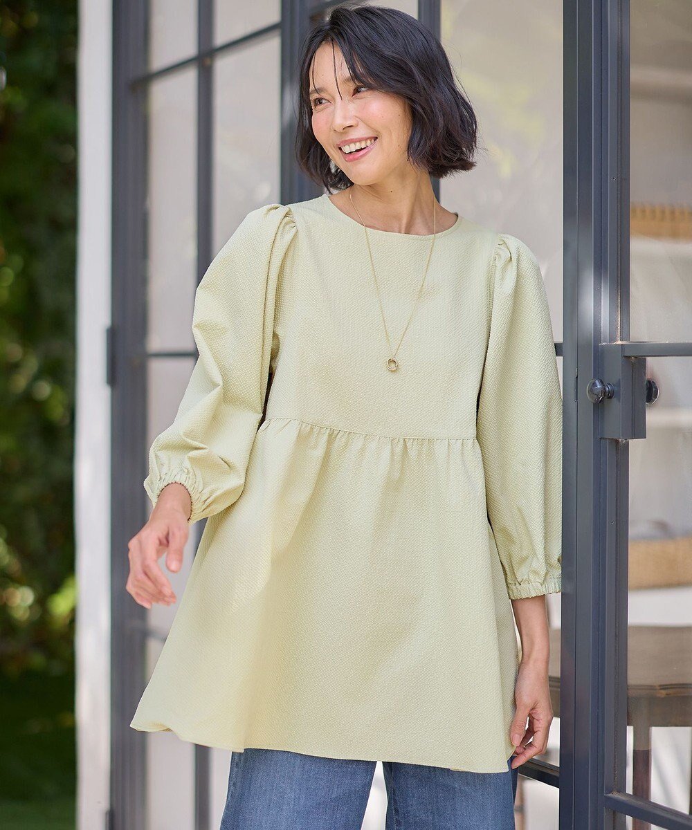 【エニー/ANY】の【洗濯機可能】サッカーパフスリーブブラウス インテリア・キッズ・メンズ・レディースファッション・服の通販 founy(ファニー) ファッション Fashion レディースファッション Fashion for Women トップス・カットソー Cut & Sew Tops シャツ・ブラウス・オフィスカジュアル Elegant Blouses & Button-Ups タイトスカート Pencil Skirt, Tight Skirt チュニック Tunic, Long Top ペプラム Peplum, Flared Hem 切替 Switching, Contrast Panel 夏 Summer 春 Spring S/S・春夏 SS, Spring/Summer, Warm Season ライム|ID: prp329100004686843 ipo3291000000034178356