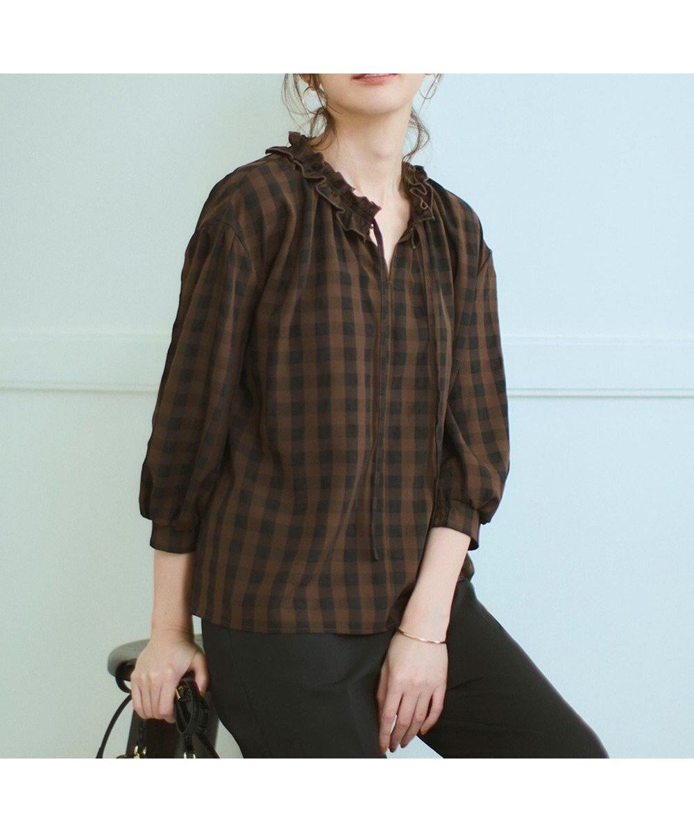 【23区/NIJYUSANKU】の【WEB 一部店舗限定】ブロックチェック フリル ブラウス 人気、トレンドファッション・服の通販 founy(ファニー) 　ファッション　Fashion　レディースファッション　Fashion for Women　トップス・カットソー　Cut & Sew Tops　シャツ・ブラウス・オフィスカジュアル　Elegant Blouses & Button-Ups　秋　Autumn　カフス　Cuff Design　ギャザー　Gathered, Ruffled　クラシック　Classic, Timeless Style　今季　This Season, Current Season　シャーリング　Shirring, Ruched　チェック　Check, Plaid, Tartan　トレンド　Trend, Trending Now　フリル　Frill, Ruffle　ブロック　Block, Solid Block Pattern　リボン　Ribbon, Bow　リュクス　Luxury, Elegant, High-End, Chic　A/W・秋冬　Autumn/Winter　おすすめ　Recommended / Our Picks　夏　Summer　2025年　2025　2025-2026秋冬・A/W　Autumn/Winter 2025–26 AW25–26　 other-1|ID: prp329100004686863 ipo3291000000033870225