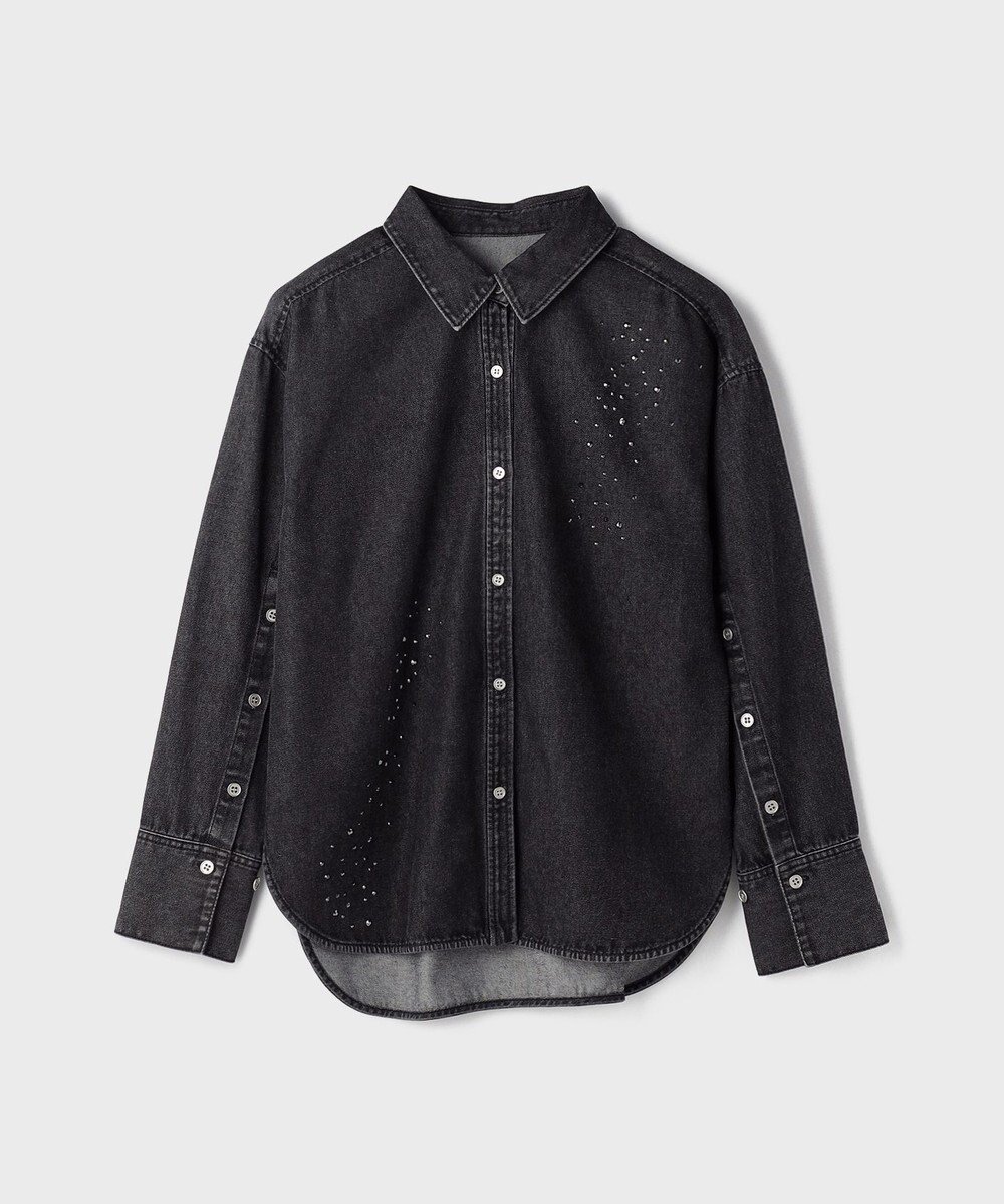 【グレース コンチネンタル/GRACE CONTINENTAL】のビジューデニムシャツ インテリア・キッズ・メンズ・レディースファッション・服の通販 founy(ファニー) 　ファッション　Fashion　レディースファッション　Fashion for Women　トップス・カットソー　Cut & Sew Tops　シャツ・ブラウス・オフィスカジュアル　Elegant Blouses & Button-Ups　新作・新入荷　New Arrivals / New In　スリット　Slit, Slit Detail　スリーブ　Sleeve, Long Sleeve / Short Sleeve　デニム　Denim, Jeans Material　バランス　Balance, Style Balance　ビジュー　Bijou, Jewel-like Accent　フェミニン　Feminine, Girly　A/W・秋冬　Autumn/Winter　ブラック|ID: prp329100004686898 ipo3291000000033844144