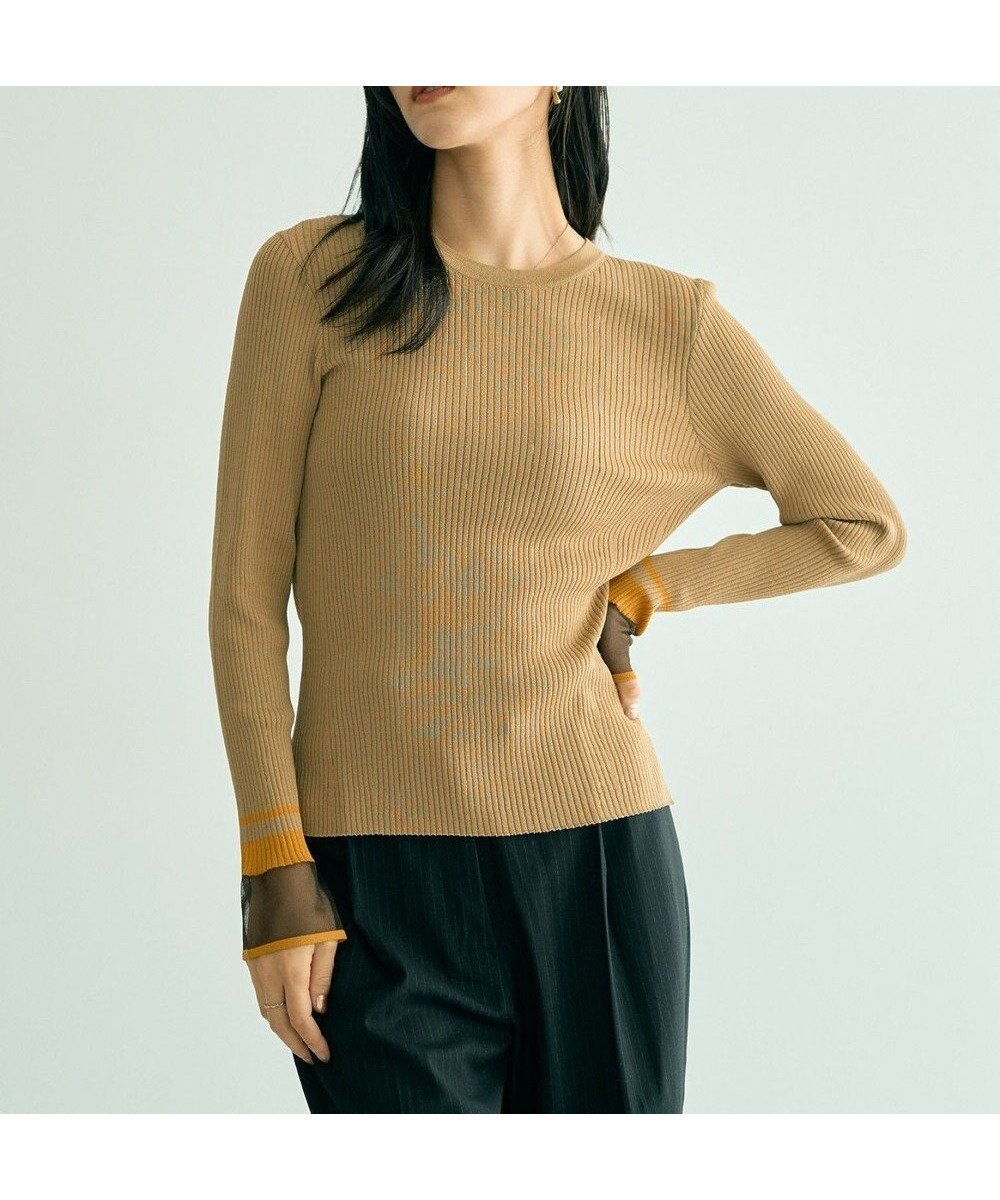 【イェッカ ヴェッカ/YECCA VECCA】の袖口シアーリブニット インテリア・キッズ・メンズ・レディースファッション・服の通販 founy(ファニー) ファッション Fashion レディースファッション Fashion for Women トップス・カットソー Cut & Sew Tops ニット Knit Tops & Sweaters シアー Sheer, See-Through セーター Sweater, Knitwear フィット Fit, Slim Fit フェミニン Feminine, Girly フレア Flare, Flared ポケット Pocket, Pocket Detail A/W・秋冬 Autumn/Winter Beige|ID: prp329100004686953 ipo3291000000034018466