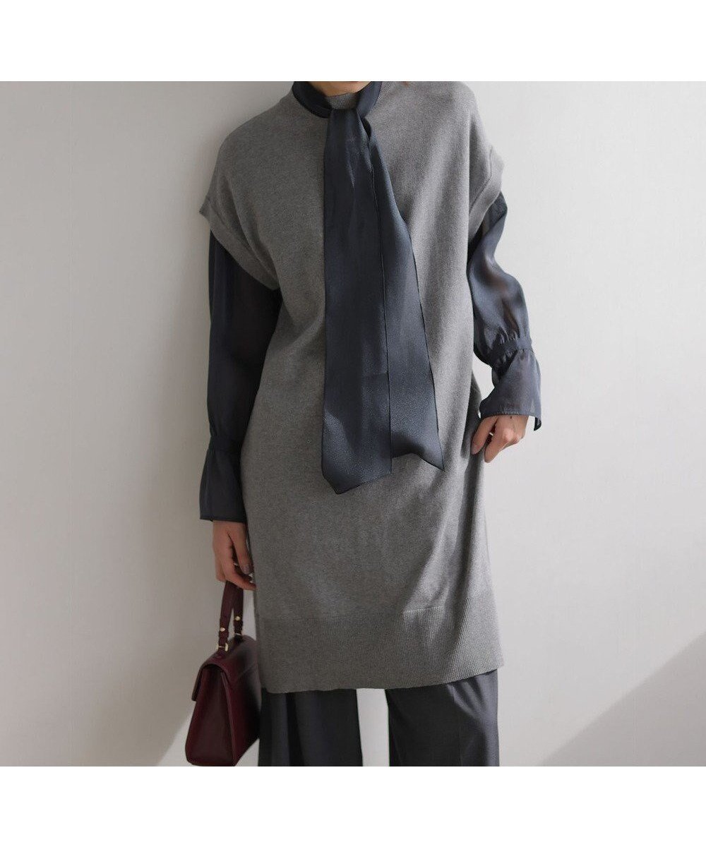 【組曲/KUMIKYOKU】のコットンカシミヤMIXチュニック丈ニットワンピース インテリア・キッズ・メンズ・レディースファッション・服の通販 founy(ファニー) 　ファッション　Fashion　レディースファッション　Fashion for Women　ワンピース　Dresses　ニットワンピース　Knit Dresses　チュニック　Tunic Tops & Dresses　春　Spring　秋　Autumn　シンプル　Simple, Minimal　ストレッチ　Stretch, Stretchy Fabric　タートル　Turtleneck, Turtle Collar　チュニック　Tunic, Long Top　バランス　Balance, Style Balance　ベスト　Vest, Waistcoat　冬　Winter / This Winter　A/W・秋冬　Autumn/Winter　エレガント 上品　Elegant　ライトグレー系|ID: prp329100004686970 ipo3291000000034235998