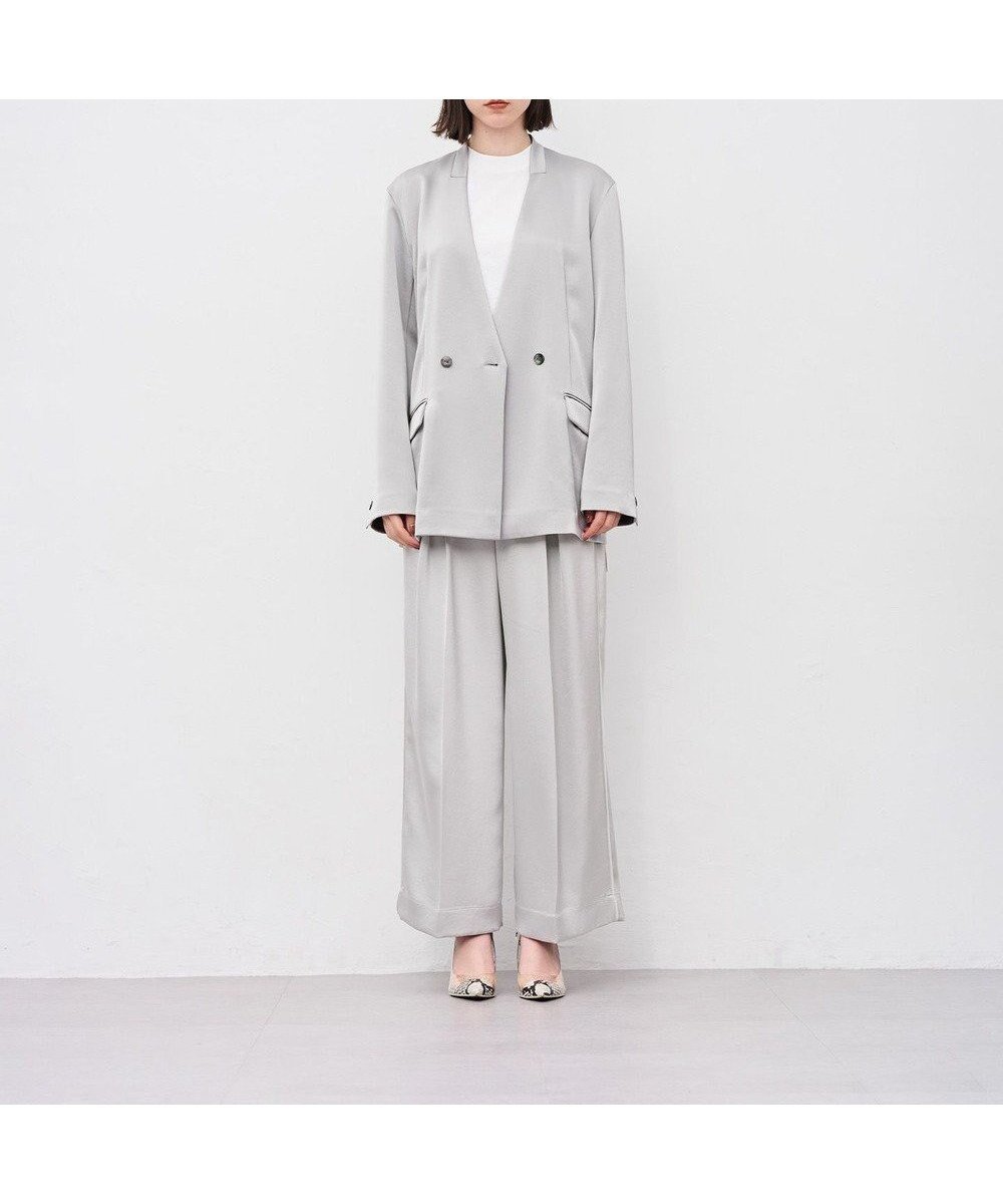 【アンクレイヴ/uncrave】のシャイニーダブルサテン ワイドパンツ インテリア・キッズ・メンズ・レディースファッション・服の通販 founy(ファニー) 　ファッション　Fashion　レディースファッション　Fashion for Women　パンツ　Pants & Trousers　サテン　Satin, Glossy Fabric　ジャケット　Jacket, Outerwear　ダブル　Double, Double-Breasted　ドレープ　Drape, Draping Fabric　パイピング　Piping, Trim Design　フレア　Flare, Flared　ワイド　Wide, Wide Fit　ワッシャー　Washer, Crinkled Finish　A/W・秋冬　Autumn/Winter　シルバーグレー|ID: prp329100004686985 ipo3291000000035633877