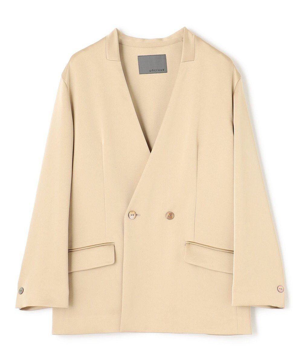 【アンクレイヴ/uncrave】のシャイニーダブルサテン ジャケット インテリア・キッズ・メンズ・レディースファッション・服の通販 founy(ファニー) ファッション Fashion レディースファッション Fashion for Women アウター Coat / Outerwear Collection レディースジャケット・軽アウター Jackets ノーカラージャケット / シンプル上品コーデ Collarless Jackets サテン Satin, Glossy Fabric ジャケット Jacket, Outerwear スリット Slit, Slit Detail ダブル Double, Double-Breasted ドレープ Drape, Draping Fabric フレア Flare, Flared ワイド Wide, Wide Fit ワッシャー Washer, Crinkled Finish A/W・秋冬 Autumn/Winter ゴールドベージュ|ID: prp329100004686987 ipo3291000000033844726