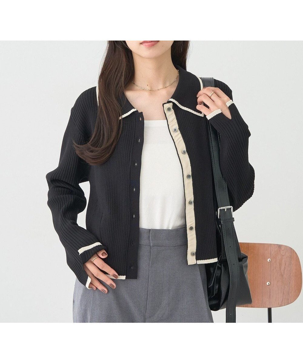 【アースミュージックアンドエコロジー/earth music&ecology】のバイカラートリムニットカーディガン インテリア・キッズ・メンズ・レディースファッション・服の通販 founy(ファニー) ファッション Fashion レディースファッション Fashion for Women トップス・カットソー Cut & Sew Tops ニット Knit Tops & Sweaters カーディガン・羽織り Layered Style Cardigans カーディガン Cardigan, Knitwear コンパクト Compact, Small Size フィット Fit, Slim Fit ポケット Pocket, Pocket Detail A/W・秋冬 Autumn/Winter Black|ID: prp329100004687010 ipo3291000000033844890