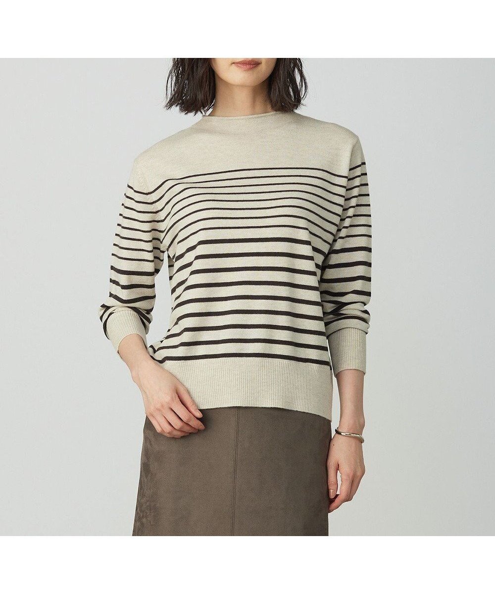 【ジェイ プレス/J.PRESS】の【洗える】SOFT TOUCH WOOL ボーダー ニット インテリア・キッズ・メンズ・レディースファッション・服の通販 founy(ファニー) 　ファッション　Fashion　レディースファッション　Fashion for Women　トップス・カットソー　Cut & Sew Tops　ニット　Knit Tops & Sweaters　洗える　Machine Washable　シンプル　Simple, Minimal　セーター　Sweater, Knitwear　ボーダー　Border, Stripe　A/W・秋冬　Autumn/Winter　エレガント 上品　Elegant　ベージュ×ダークブラウン系|ID: prp329100004687030 ipo3291000000033845045