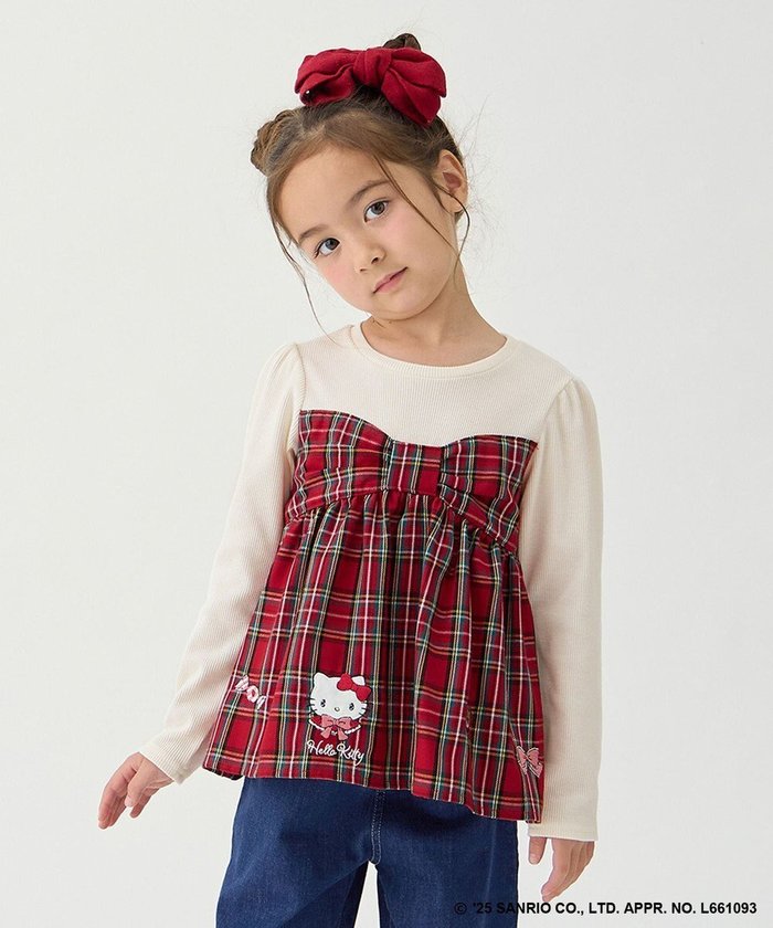 【エニィ/ANY / KIDS】の【ハローキティ×ANY KIDS】ドッキング刺繍 長袖Tシャツ インテリア・キッズ・メンズ・レディースファッション・服の通販 founy(ファニー) https://founy.com/ ファッション Fashion キッズファッション Fashion for Kids トップス・カットソー Cut & Sew Tops 秋 Autumn カットソー Cut and Sewn Top キュロット Culottes, Wide Shorts チェック Check, Plaid, Tartan ドッキング Docking, Mixed Material 長袖 Long Sleeve, Full Sleeve パーカー Hoodie, Parka ポシェット Pochette, Mini Bag A/W・秋冬 Autumn/Winter |ID: prp329100004687980 ipo3291000000033853238