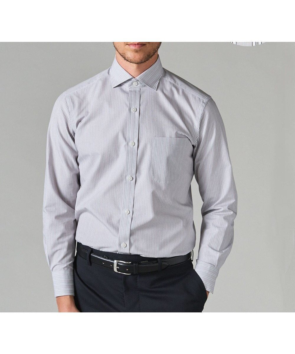 【五大陸/gotairiku / MEN】の【形態安定】PREMIUMPLEATS_スモールワイドカラー 通年ドレスシャツ インテリア・キッズ・メンズ・レディースファッション・服の通販 founy(ファニー) ファッション Fashion メンズファッション Fashion for Men トップス・カットソー Cut & Sew Tops メンズシャツ Shirts スーピマ Supima, Premium Cotton ドレス Dress, One-Piece レギュラー Regular, Standard Fit ワイド Wide, Wide Fit A/W・秋冬 Autumn/Winter S/S・春夏 SS, Spring/Summer, Warm Season 夏 Summer グレー×白ストライプ|ID: prp329100004688019 ipo3291000000034515336