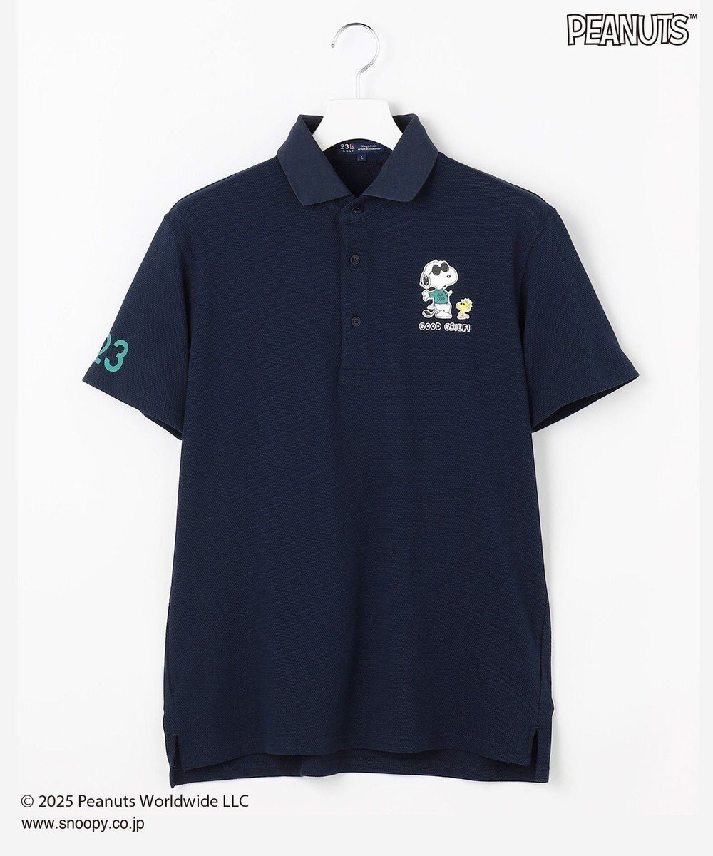 【23区 ゴルフ/23区GOLF / MEN】の【MEN】『PEANUTS』コラボ 「JOE COOL」半袖ポロシャツ インテリア・キッズ・メンズ・レディースファッション・服の通販 founy(ファニー) 　ファッション　Fashion　メンズファッション　Fashion for Men　トップス・カットソー　Cut & Sew Tops　メンズシャツ　Shirts　ポロシャツ / きれいめカジュアルスタイル　Polo Shirts　ゴルフ　Golf　おすすめ　Recommended / Our Picks　キャラクター　Character, Licensed Characters　クール　Cool, Chic　コラボ　Collaboration, Collab　サングラス　Sunglasses, Shades　ストレッチ　Stretch, Stretchy Fabric　ポロシャツ　Polo Shirt, Collared Tee　半袖　Short Sleeve, Half Sleeve　吸水　Absorbent, Quick-Dry　定番　Standard, Basic Item　A/W・秋冬　Autumn/Winter　ネイビー系|ID: prp329100004688053 ipo3291000000033853513