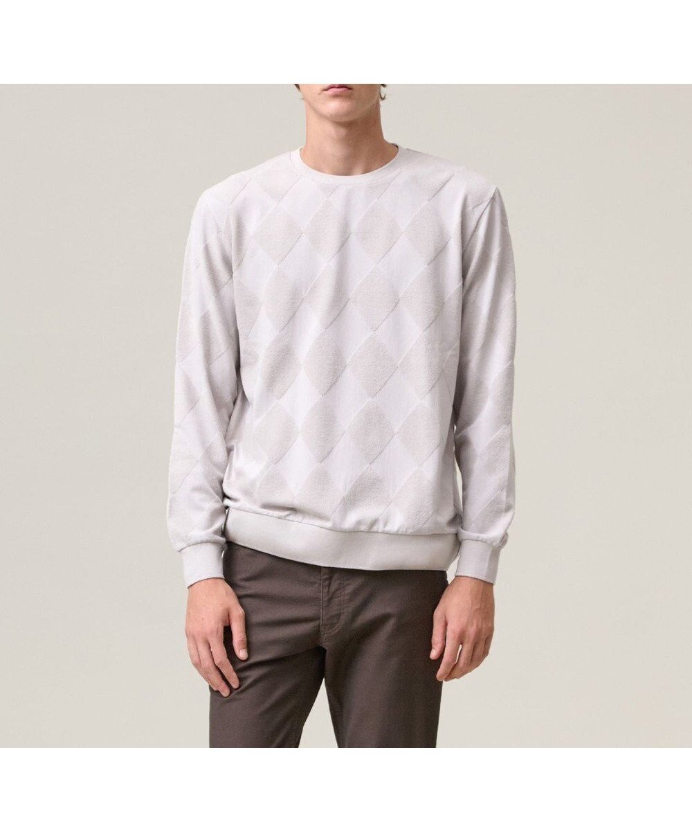【ジェイ プレス/J.PRESS / MEN】のアーガイルワントーンリンクス ロングスリーブ Tシャツ インテリア・キッズ・メンズ・レディースファッション・服の通販 founy(ファニー) 　ファッション　Fashion　メンズファッション　Fashion for Men　トップス・カットソー　Cut & Sew Tops　メンズシャツ　Shirts　カットソー　Cut and Sewn Top　クラシカル　Classical, Vintage-Inspired　ジャカード／ジャガード　Jacquard, Woven Pattern　スウェット / スエット　Sweatshirt, Sweatwear　スリーブ　Sleeve, Long Sleeve / Short Sleeve　バランス　Balance, Style Balance　フィット　Fit, Slim Fit　プリント　Print, Printed Pattern　レギュラー　Regular, Standard Fit　ロング　Long, Long-Length　ワンポイント　One Point, Statement Accent　A/W・秋冬　Autumn/Winter　エレガント 上品　Elegant　ライトグレー系|ID: prp329100004688058 ipo3291000000033853524