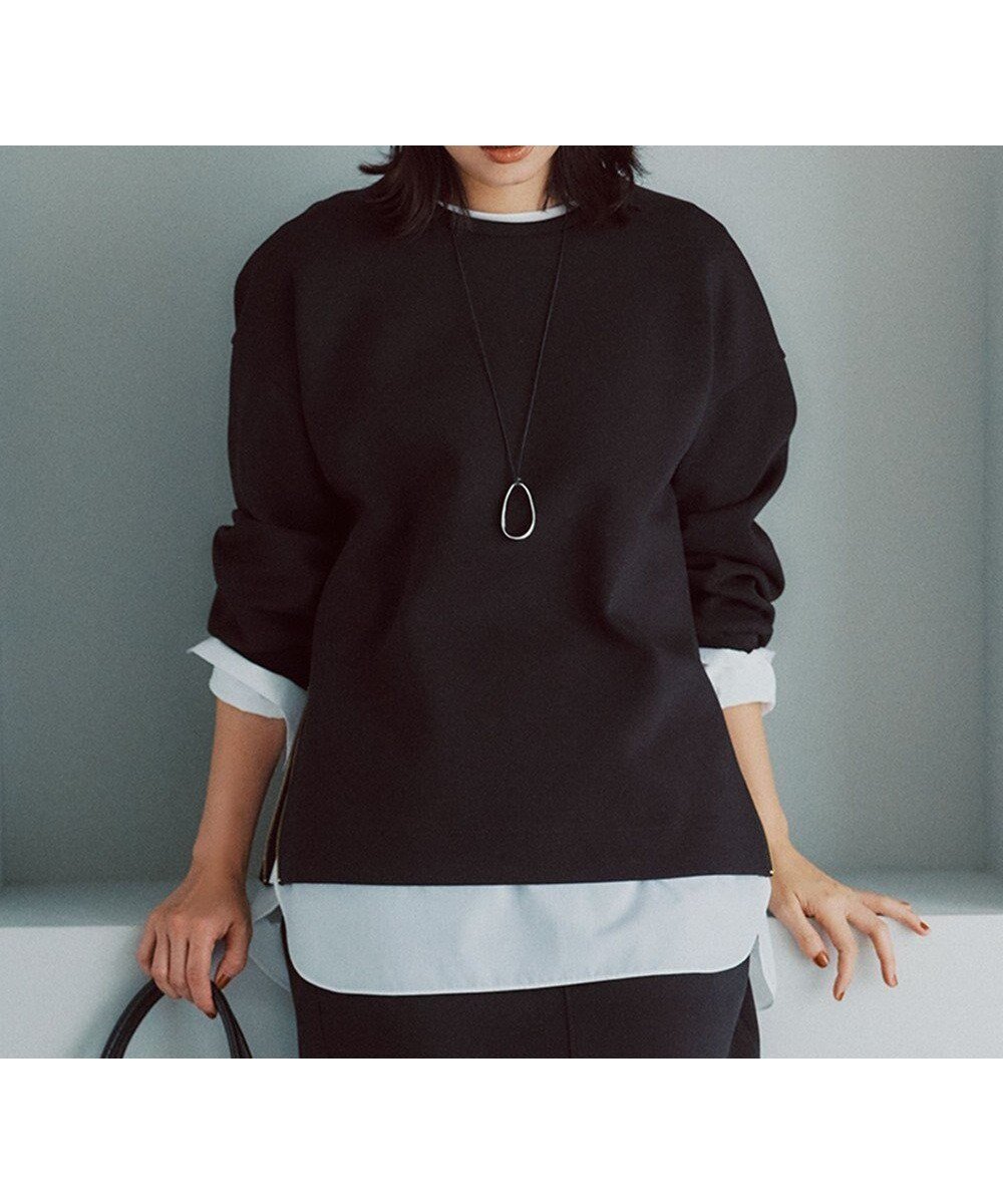 【23区/NIJYUSANKU】の【洗える】コットンエアーダンボール サイドジップ カットソー インテリア・キッズ・メンズ・レディースファッション・服の通販 founy(ファニー) 　ファッション　Fashion　レディースファッション　Fashion for Women　トップス・カットソー　Cut & Sew Tops　シャツ・ブラウス・オフィスカジュアル　Elegant Blouses & Button-Ups　ロングTシャツ・Tシャツ　Longline T-Shirts & Tees　カットソー・ベーシックTシャツ　Cut-and-Sewn Tops / Stretch Tees & Basics　インナー　Innerwear　洗える　Machine Washable　カットソー　Cut and Sewn Top　コクーン　Cocoon, Cocoon Silhouette　サイドジップ　Side Zip, Side Zipper　シンプル　Simple, Minimal　スリット　Slit, Slit Detail　A/W・秋冬　Autumn/Winter　冬　Winter / This Winter　エレガント 上品　Elegant　2025年　2025　2025-2026秋冬・A/W　Autumn/Winter 2025–26 AW25–26　ブラック系|ID: prp329100004688085 ipo3291000000034327725