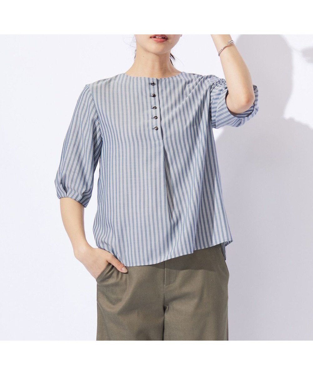 【ジェイ プレス/J.PRESS】の【洗える】ウォッシャブルキュプラツイル ボートネック ブラウス インテリア・キッズ・メンズ・レディースファッション・服の通販 founy(ファニー) 　ファッション　Fashion　レディースファッション　Fashion for Women　トップス・カットソー　Cut & Sew Tops　シャツ・ブラウス・オフィスカジュアル　Elegant Blouses & Button-Ups　ウォッシャブル　Machine Washable　洗える　Machine Washable　キュプラ　Cupro, Eco Fabric　ストライプ　Stripe, Striped Pattern　スリット　Slit, Slit Detail　スリーブ　Sleeve, Long Sleeve / Short Sleeve　チェック　Check, Plaid, Tartan　ハウンドトゥース　Houndstooth, Dogtooth Check　メタル　Metal, Metal Parts　無地　Plain, Solid Color　A/W・秋冬　Autumn/Winter　ネイビーシャンブレーストライプ系|ID: prp329100004688099 ipo3291000000033853947