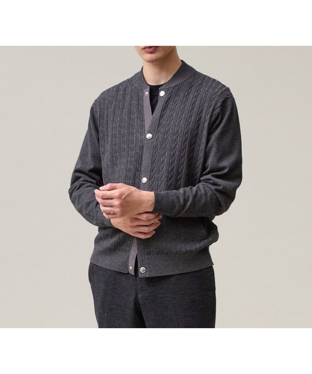 【ジェイ プレス/J.PRESS / MEN】の【ストレッチ / イージーケア】【FLEX YARN】ケーブルニット ブルゾンライク カーディガン インテリア・キッズ・メンズ・レディースファッション・服の通販 founy(ファニー) 　ファッション　Fashion　メンズファッション　Fashion for Men　トップス・カットソー　Cut & Sew Tops　ニット・セーター / 定番トップス　Knit Tops & Sweaters　カーディガン / 羽織り　Cardigans　カットソー　Cut and Sewn Top　カーディガン　Cardigan, Knitwear　シンプル　Simple, Minimal　ジャケット　Jacket, Outerwear　ストレッチ　Stretch, Stretchy Fabric　ドット　Polka Dot, Dot Pattern　フィット　Fit, Slim Fit　フロント　Front, Front Design　ブルゾン　Blouson, Bomber Jacket　メタル　Metal, Metal Parts　レギュラー　Regular, Standard Fit　A/W・秋冬　Autumn/Winter　新作・新入荷　New Arrivals / New In　グレー系|ID: prp329100004689625 ipo3291000000033868995