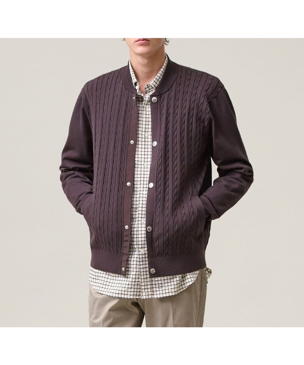 【ジェイ プレス/J.PRESS / MEN】の【ストレッチ / イージーケア】【FLEX YARN】ケーブルニット ブルゾンライク カーディガン インテリア・キッズ・メンズ・レディースファッション・服の通販 founy(ファニー) 　ファッション　Fashion　メンズファッション　Fashion for Men　トップス・カットソー　Cut & Sew Tops　ニット・セーター / 定番トップス　Knit Tops & Sweaters　カーディガン / 羽織り　Cardigans　カットソー　Cut and Sewn Top　カーディガン　Cardigan, Knitwear　シンプル　Simple, Minimal　ジャケット　Jacket, Outerwear　ストレッチ　Stretch, Stretchy Fabric　ドット　Polka Dot, Dot Pattern　フィット　Fit, Slim Fit　フロント　Front, Front Design　ブルゾン　Blouson, Bomber Jacket　メタル　Metal, Metal Parts　レギュラー　Regular, Standard Fit　A/W・秋冬　Autumn/Winter　新作・新入荷　New Arrivals / New In　ブラウン系|ID: prp329100004689625 ipo3291000000033868996