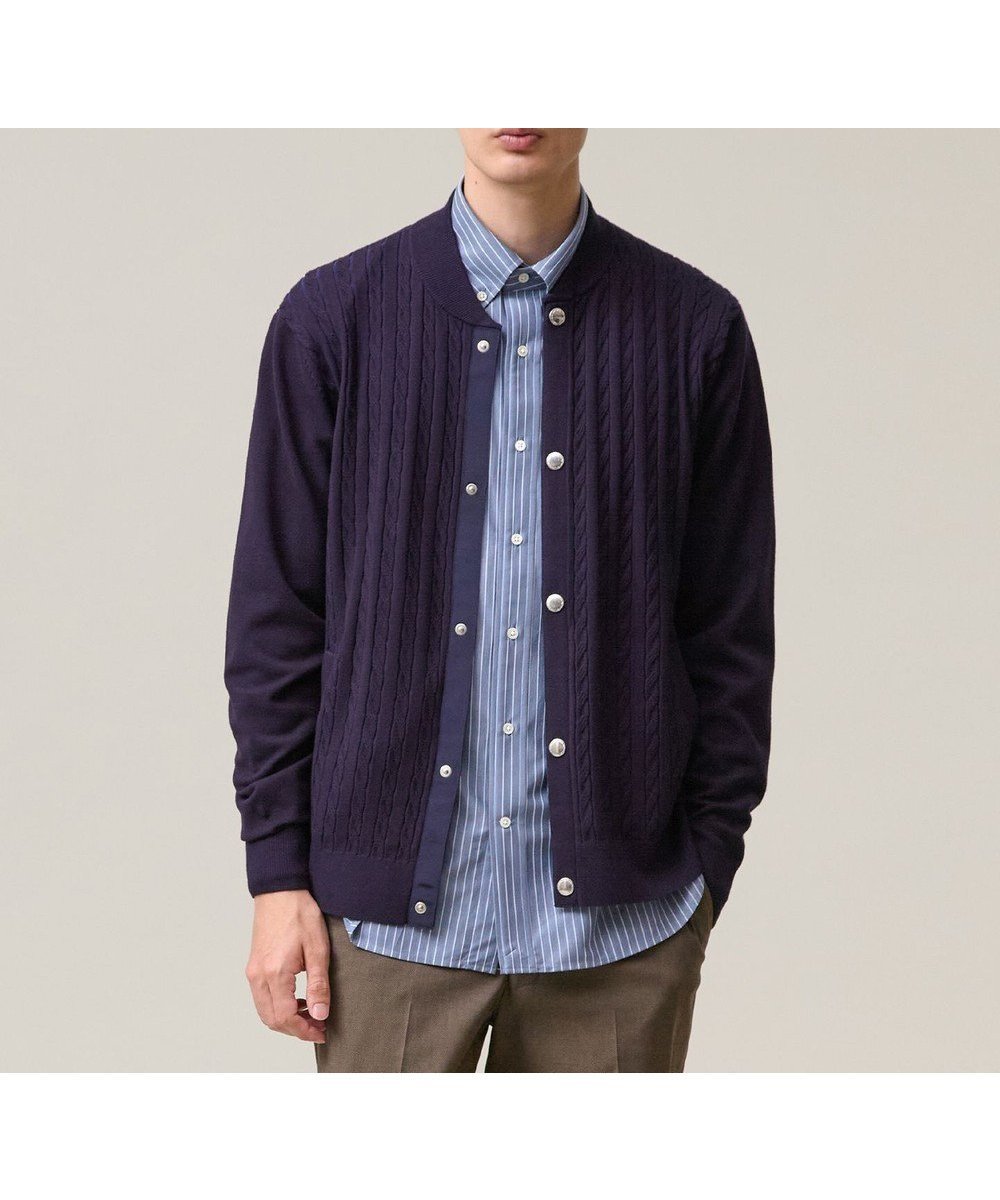 【ジェイ プレス/J.PRESS / MEN】の【ストレッチ / イージーケア】【FLEX YARN】ケーブルニット ブルゾンライク カーディガン インテリア・キッズ・メンズ・レディースファッション・服の通販 founy(ファニー) 　ファッション　Fashion　メンズファッション　Fashion for Men　トップス・カットソー　Cut & Sew Tops　ニット・セーター / 定番トップス　Knit Tops & Sweaters　カーディガン / 羽織り　Cardigans　カットソー　Cut and Sewn Top　カーディガン　Cardigan, Knitwear　シンプル　Simple, Minimal　ジャケット　Jacket, Outerwear　ストレッチ　Stretch, Stretchy Fabric　ドット　Polka Dot, Dot Pattern　フィット　Fit, Slim Fit　フロント　Front, Front Design　ブルゾン　Blouson, Bomber Jacket　メタル　Metal, Metal Parts　レギュラー　Regular, Standard Fit　A/W・秋冬　Autumn/Winter　新作・新入荷　New Arrivals / New In　ネイビー系|ID: prp329100004689625 ipo3291000000033868997