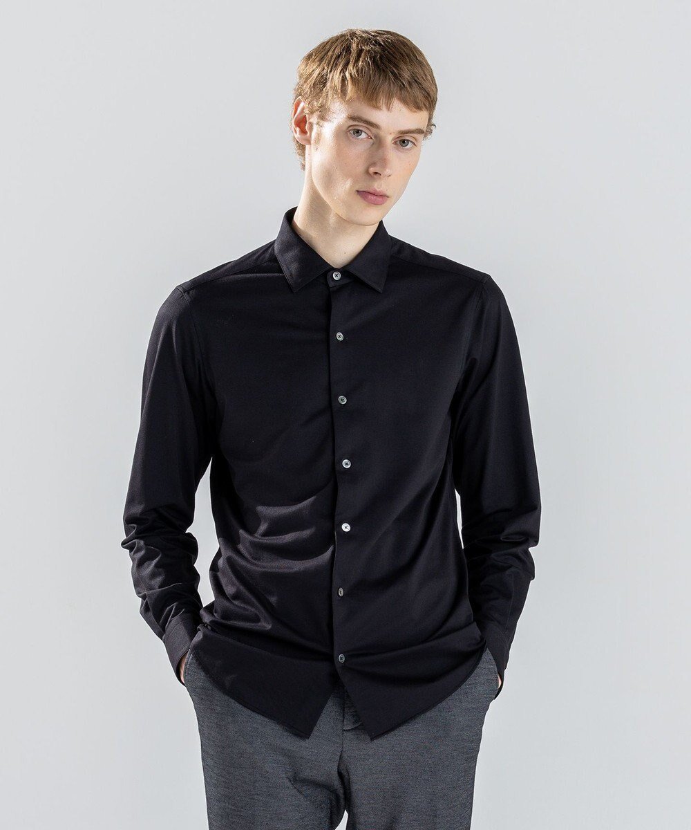 【ジョゼフ オム/JOSEPH HOMME / MEN】の【洗える/ストレッチ】ハイゲージコットンジャージー 長袖レギュラーカラーシャツ インテリア・キッズ・メンズ・レディースファッション・服の通販 founy(ファニー) 　ファッション　Fashion　メンズファッション　Fashion for Men　トップス・カットソー　Cut & Sew Tops　メンズシャツ　Shirts　シェイプ　Shape, Slim Fit　シンプル　Simple, Minimal　ジャケット　Jacket, Outerwear　ストレッチ　Stretch, Stretchy Fabric　ポケット　Pocket, Pocket Detail　洗える　Machine Washable　A/W・秋冬　Autumn/Winter　長袖　Long Sleeve, Full Sleeve　ブラック系|ID: prp329100004689642 ipo3291000000033869053