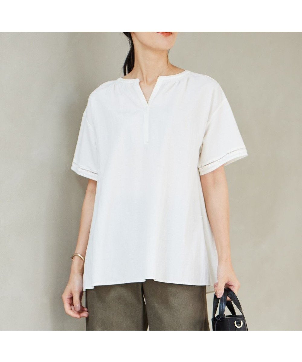 【ジェイ プレス/J.PRESS】のナチュラルジャージー カットソー インテリア・キッズ・メンズ・レディースファッション・服の通販 founy(ファニー) 　ファッション　Fashion　レディースファッション　Fashion for Women　トップス・カットソー　Cut & Sew Tops　シャツ・ブラウス・オフィスカジュアル　Elegant Blouses & Button-Ups　ロングTシャツ・Tシャツ　Longline T-Shirts & Tees　カットソー・ベーシックTシャツ　Cut-and-Sewn Tops / Stretch Tees & Basics　イエロー　Yellow　ヴィンテージ　Vintage Style　春　Spring　カットソー　Cut and Sewn Top　ギャザー　Gathered, Ruffled　ストレッチ　Stretch, Stretchy Fabric　スリーブ　Sleeve, Long Sleeve / Short Sleeve　とろみ　Fluid, Flowy Fabric　人気　Popular, Best Seller　フェミニン　Feminine, Girly　フレンチ　French, French Style　レース　Lace, Lace Fabric　S/S・春夏　SS, Spring/Summer, Warm Season　夏　Summer　ホワイト系|ID: prp329100004689669 ipo3291000000033869208