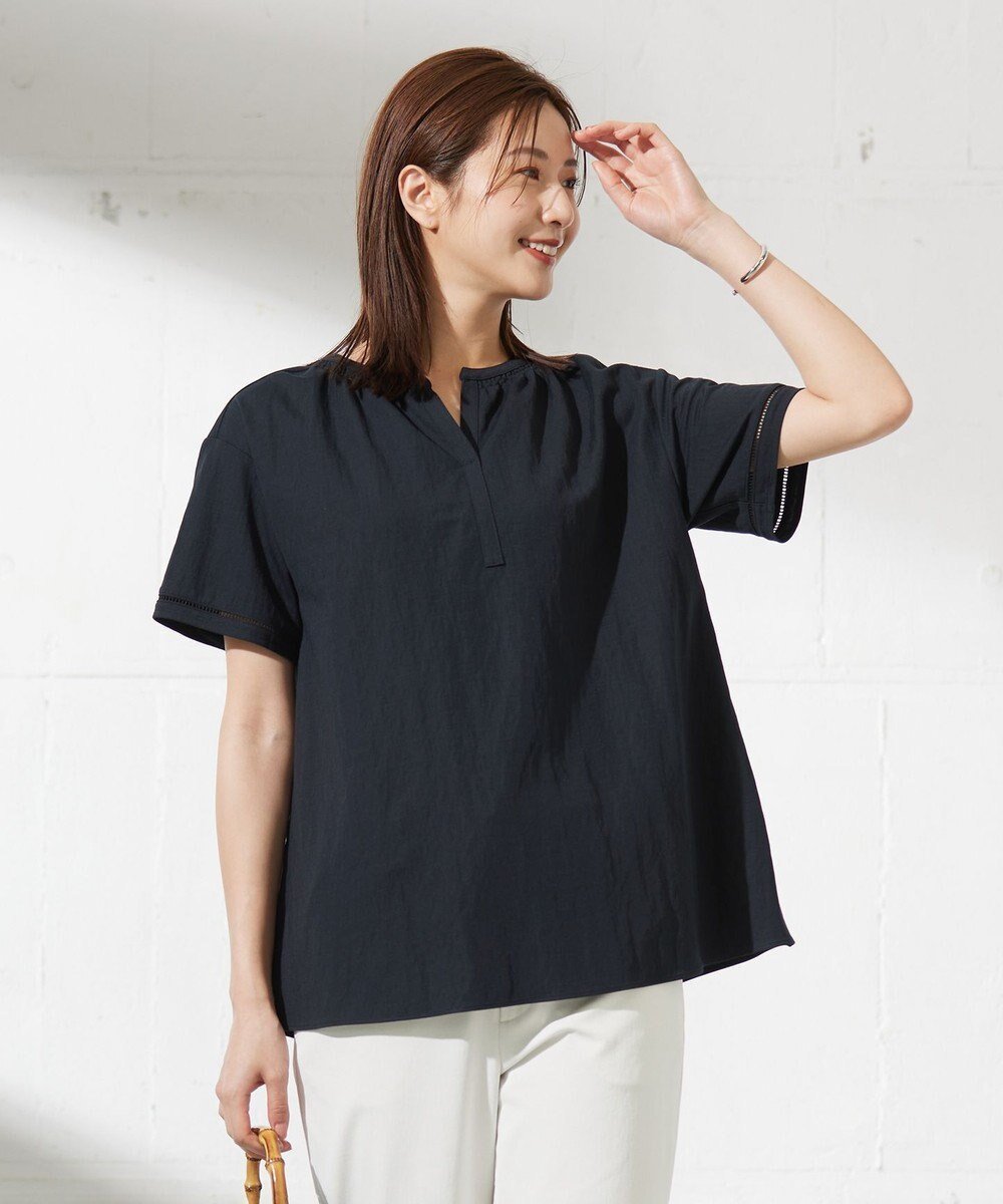 【ジェイ プレス/J.PRESS】のナチュラルジャージー カットソー インテリア・キッズ・メンズ・レディースファッション・服の通販 founy(ファニー) 　ファッション　Fashion　レディースファッション　Fashion for Women　トップス・カットソー　Cut & Sew Tops　シャツ・ブラウス・オフィスカジュアル　Elegant Blouses & Button-Ups　ロングTシャツ・Tシャツ　Longline T-Shirts & Tees　カットソー・ベーシックTシャツ　Cut-and-Sewn Tops / Stretch Tees & Basics　イエロー　Yellow　ヴィンテージ　Vintage Style　春　Spring　カットソー　Cut and Sewn Top　ギャザー　Gathered, Ruffled　ストレッチ　Stretch, Stretchy Fabric　スリーブ　Sleeve, Long Sleeve / Short Sleeve　とろみ　Fluid, Flowy Fabric　人気　Popular, Best Seller　フェミニン　Feminine, Girly　フレンチ　French, French Style　レース　Lace, Lace Fabric　S/S・春夏　SS, Spring/Summer, Warm Season　夏　Summer　ネイビー系|ID: prp329100004689669 ipo3291000000033869210