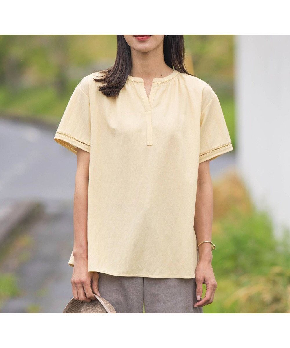 【ジェイ プレス/J.PRESS】のナチュラルジャージー カットソー インテリア・キッズ・メンズ・レディースファッション・服の通販 founy(ファニー) 　ファッション　Fashion　レディースファッション　Fashion for Women　トップス・カットソー　Cut & Sew Tops　シャツ・ブラウス・オフィスカジュアル　Elegant Blouses & Button-Ups　ロングTシャツ・Tシャツ　Longline T-Shirts & Tees　カットソー・ベーシックTシャツ　Cut-and-Sewn Tops / Stretch Tees & Basics　イエロー　Yellow　ヴィンテージ　Vintage Style　春　Spring　カットソー　Cut and Sewn Top　ギャザー　Gathered, Ruffled　ストレッチ　Stretch, Stretchy Fabric　スリーブ　Sleeve, Long Sleeve / Short Sleeve　とろみ　Fluid, Flowy Fabric　人気　Popular, Best Seller　フェミニン　Feminine, Girly　フレンチ　French, French Style　レース　Lace, Lace Fabric　S/S・春夏　SS, Spring/Summer, Warm Season　夏　Summer　イエロー系|ID: prp329100004689669 ipo3291000000034410974