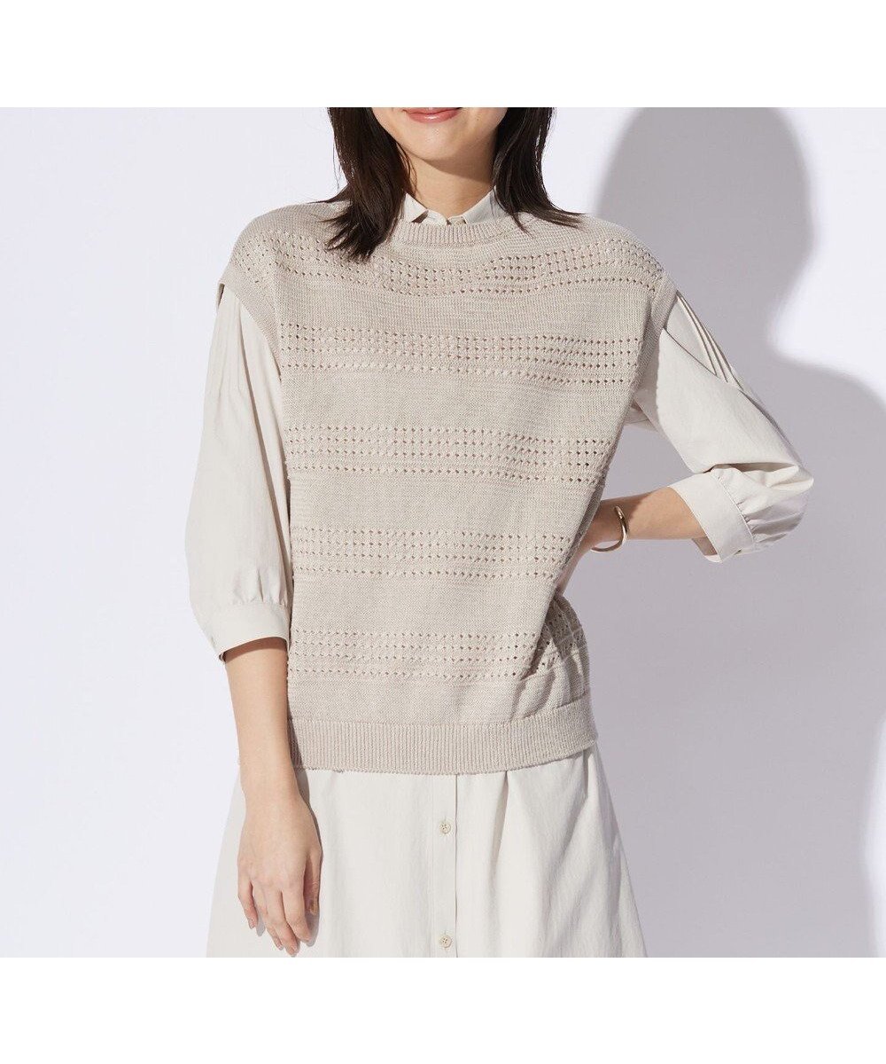 【ジェイ プレス/J.PRESS】の【洗える】PATTERN ニット ベスト インテリア・キッズ・メンズ・レディースファッション・服の通販 founy(ファニー) 　ファッション　Fashion　レディースファッション　Fashion for Women　アウター　Coat / Outerwear Collection　トップス・カットソー　Cut & Sew Tops　ニット　Knit Tops & Sweaters　ベスト&ジレ / 重ね着スタイル　Vests & Gilets　インナー　Innerwear　シンプル　Simple, Minimal　ベスト　Vest, Waistcoat　ベーシック　Basic, Essential　夏　Summer　春　Spring　S/S・春夏　SS, Spring/Summer, Warm Season　洗える　Machine Washable　透かし　Cut-Out, Lacework　ベージュ系|ID: prp329100004689707 ipo3291000000033869493