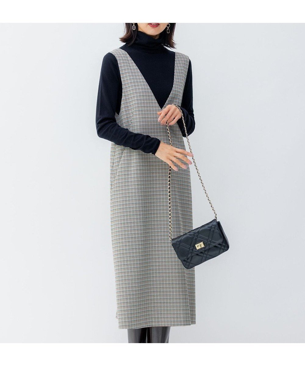 【23区/NIJYUSANKU】のガンクラブチェックストレッチ ワンピース インテリア・キッズ・メンズ・レディースファッション・服の通販 founy(ファニー) 　ファッション　Fashion　レディースファッション　Fashion for Women　ワンピース　Dresses　インナー　Innerwear　クラシカル　Classical, Vintage-Inspired　シンプル　Simple, Minimal　ジャケット　Jacket, Outerwear　ストレッチ　Stretch, Stretchy Fabric　タイトスカート　Pencil Skirt, Tight Skirt　チェック　Check, Plaid, Tartan　バランス　Balance, Style Balance　ミックス　Mix, Mixed Style　モノトーン　Monotone, Black and White　リアル　Real, Realistic　ロング　Long, Long-Length　A/W・秋冬　Autumn/Winter　冬　Winter / This Winter　2023年　2023　2023-2024秋冬・A/W　Autumn/Winter 2023–24 AW23–24　エレガント 上品　Elegant　ブラウンチェック|ID: prp329100004689818 ipo3291000000033869969