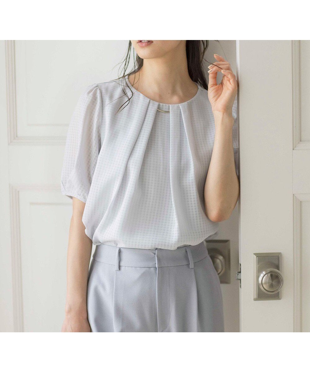 【エニィ スィス/any SiS】の【吸水速乾・UVケア・接触冷感】コンフォートジャージー ブラウス インテリア・キッズ・メンズ・レディースファッション・服の通販 founy(ファニー) ファッション Fashion レディースファッション Fashion for Women トップス・カットソー Cut & Sew Tops シャツ・ブラウス・オフィスカジュアル Elegant Blouses & Button-Ups ロングTシャツ・Tシャツ Longline T-Shirts & Tees カットソー・ベーシックTシャツ Cut-and-Sewn Tops / Stretch Tees & Basics 春 Spring カットソー Cut and Sewn Top 吸水 Absorbent, Quick-Dry シフォン Chiffon, Lightweight Fabric チェック Check, Plaid, Tartan ネックレス Necklace, Pendant Necklace メタル Metal, Metal Parts S/S・春夏 SS, Spring/Summer, Warm Season 夏 Summer ライトブルー|ID: prp329100004691565 ipo3291000000034387935