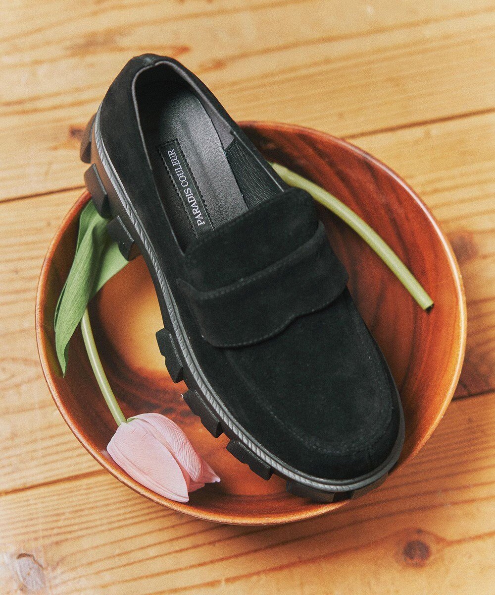 【ブリジット バーキン/Bridget Birkin】の【PARADIS COULEUR】防滑トラックソール撥水ローファー インテリア・キッズ・メンズ・レディースファッション・服の通販 founy(ファニー) 　ファッション　Fashion　レディースファッション　Fashion for Women　クッション　Cushion, Throw Pillow　軽量　Lightweight, Ultra Light　シューズ　Shoes, Footwear　ドレス　Dress, One-Piece　フォルム　Silhouette, Form　ラバー　Rubber, Rubber Sole　ワイド　Wide, Wide Fit　ビジネス 仕事 通勤　Business / Work / Commuting　ブラックスウェード|ID: prp329100004691569 ipo3291000000033879132