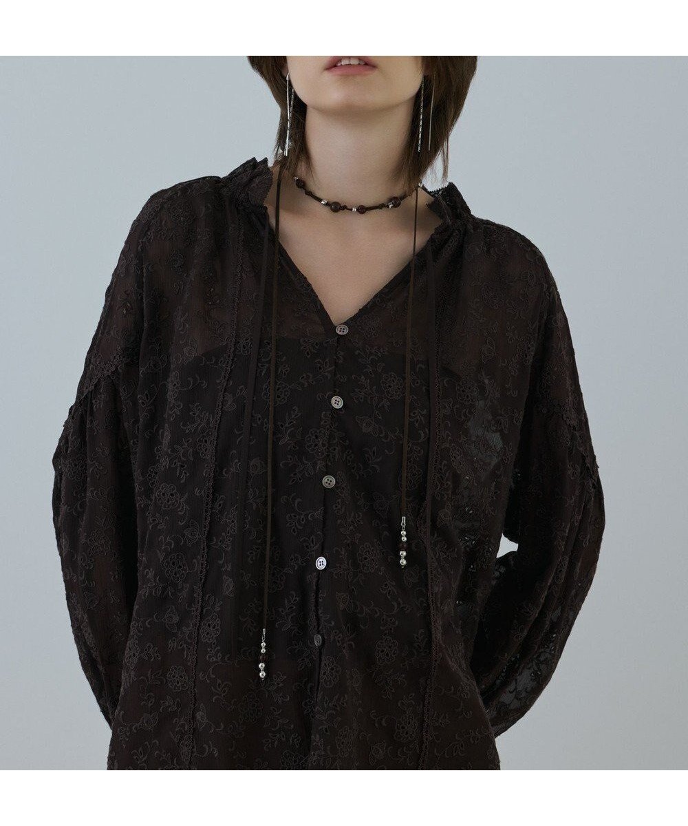 【グレース コンチネンタル/GRACE CONTINENTAL】のヨウリュウembカフタンブラウス インテリア・キッズ・メンズ・レディースファッション・服の通販 founy(ファニー) 　ファッション　Fashion　レディースファッション　Fashion for Women　トップス・カットソー　Cut & Sew Tops　シャツ・ブラウス・オフィスカジュアル　Elegant Blouses & Button-Ups　新作・新入荷　New Arrivals / New In　スマート　Smart, Elegant　フェミニン　Feminine, Girly　モチーフ　Motif, Design Theme　レース　Lace, Lace Fabric　ワーク　Workwear, Utility Style　秋　Autumn　A/W・秋冬　Autumn/Winter　ブラウン|ID: prp329100004691592 ipo3291000000033879222